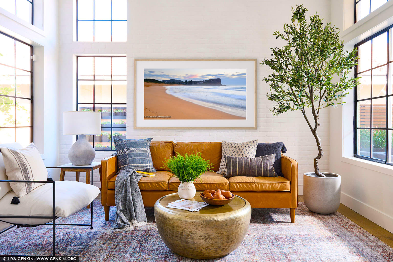 Sunrise at Avalon Beach wall art in a modern living room interior