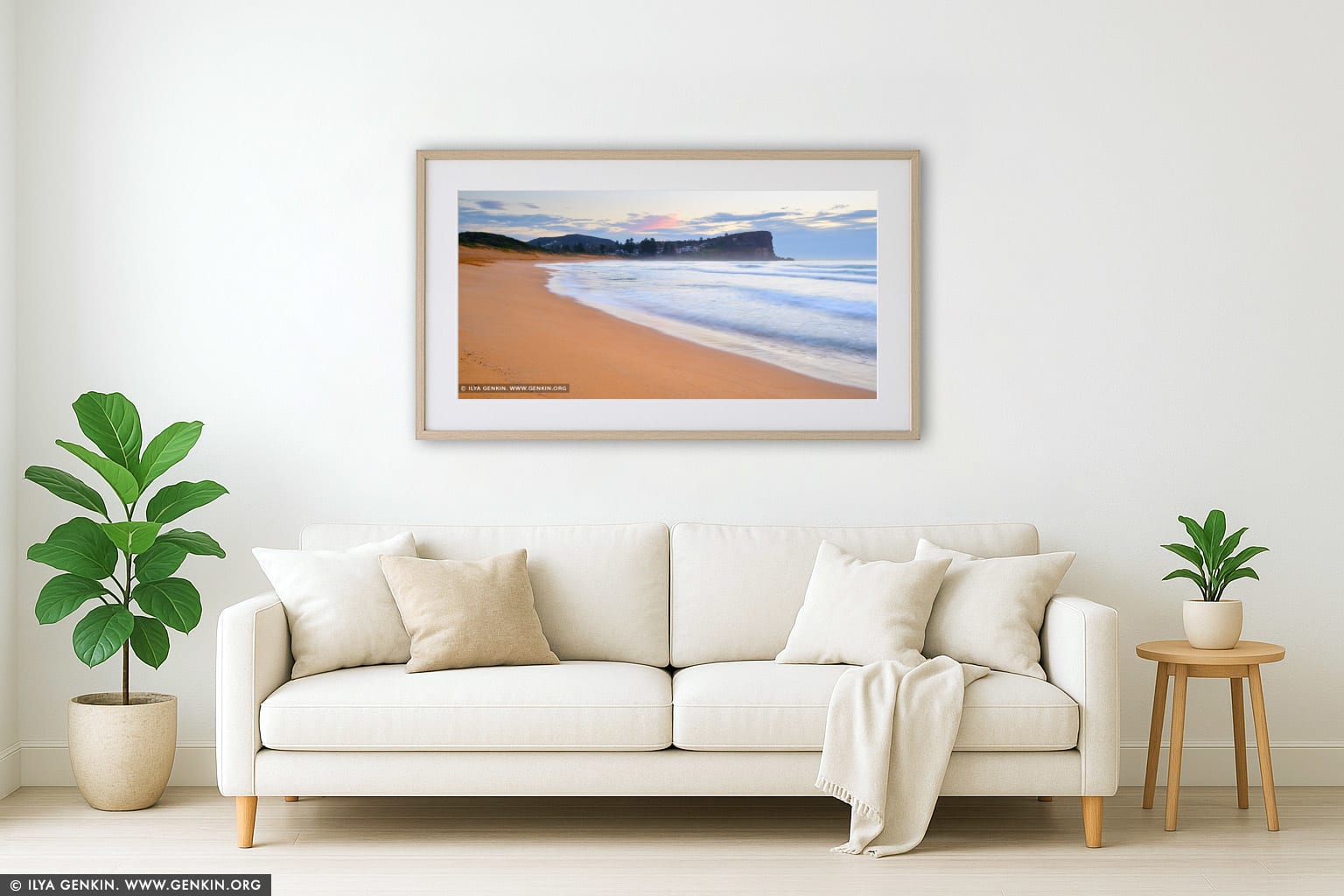 Sunrise at Avalon Beach wall art in a luxury living room interior