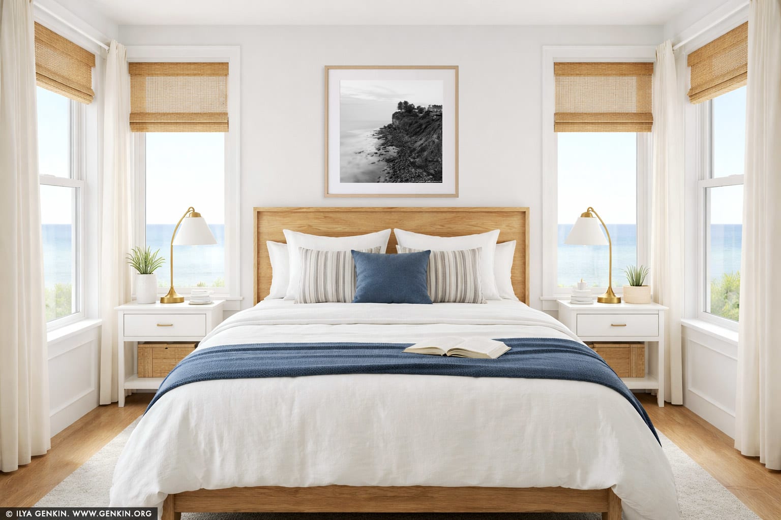 Rocky Shore Near Avalon Beach at Dusk wall art in a bedroom interior