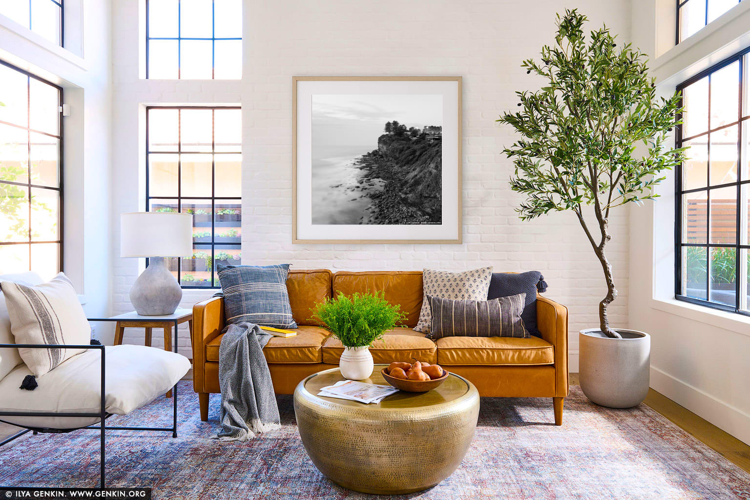 Rocky Shore Near Avalon Beach at Dusk wall art in a contemporary living room interior