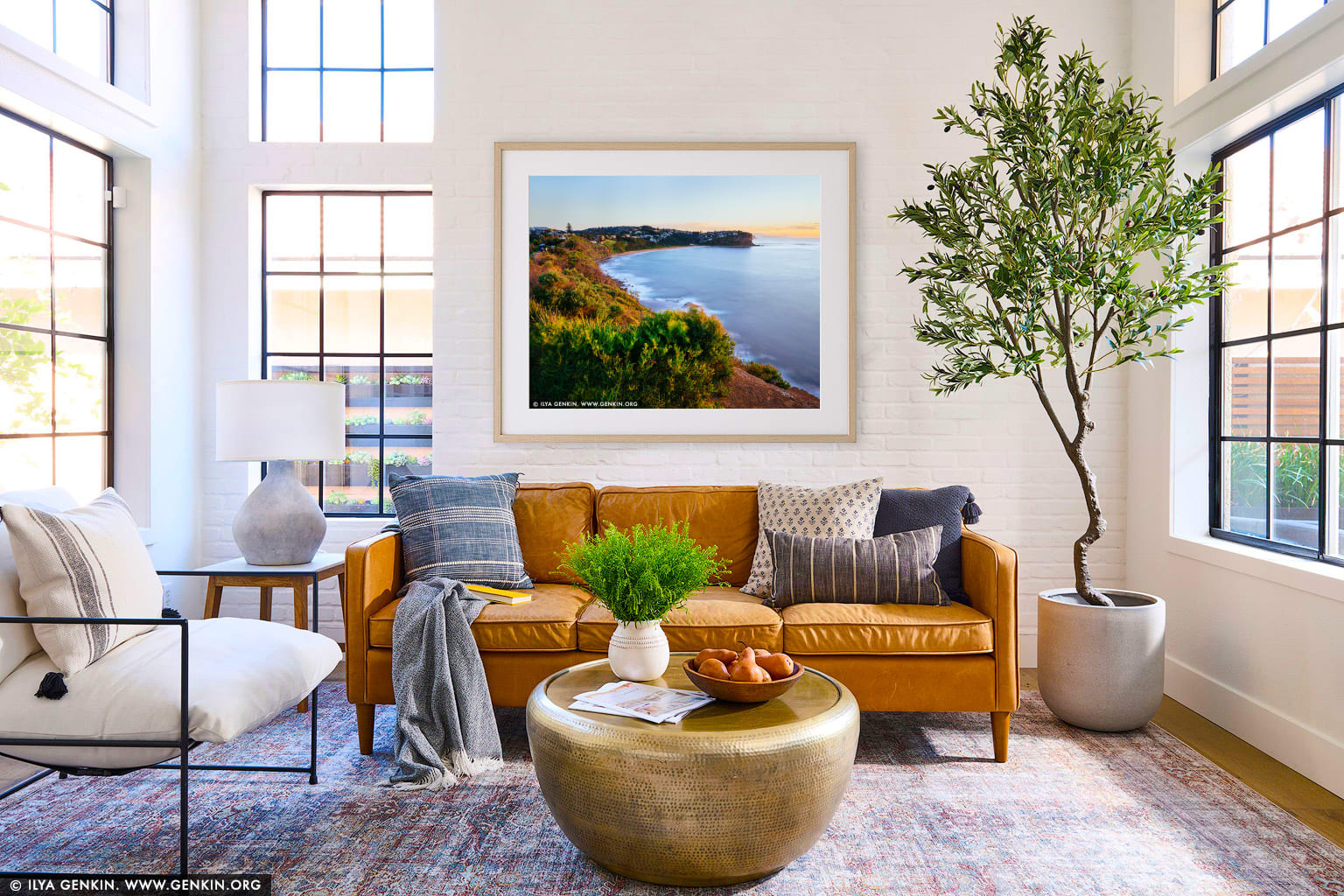 Bungan Beach at Sunrise wall art in a contemporary living room interior
