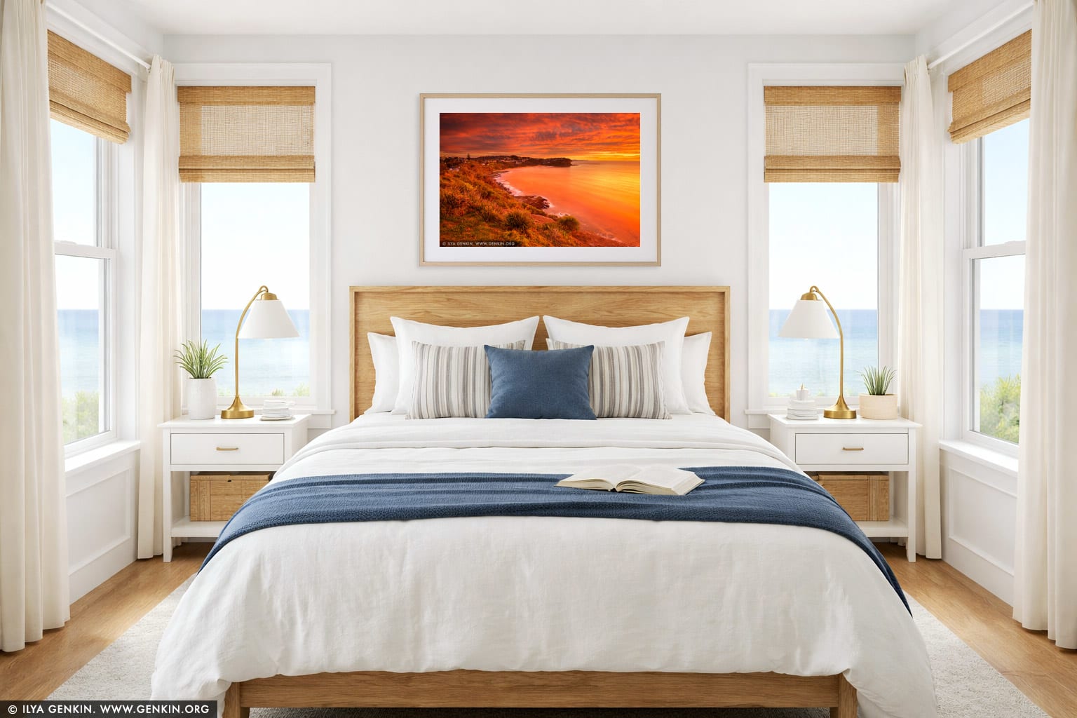 Bungan Beach at Sunrise wall art in a bedroom interior