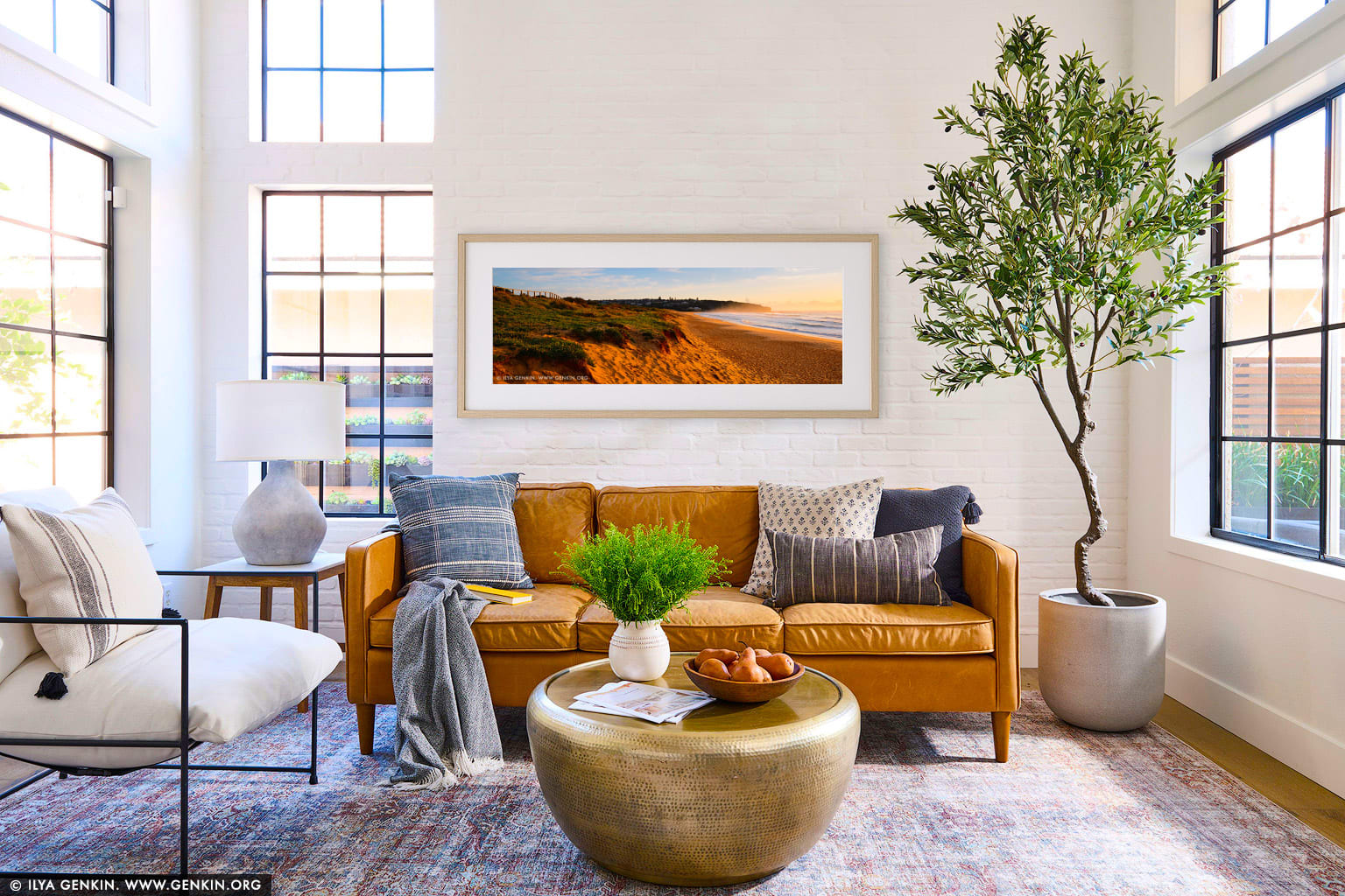 Curl Curl Beach at Sunrise wall art in a luxury living room interior