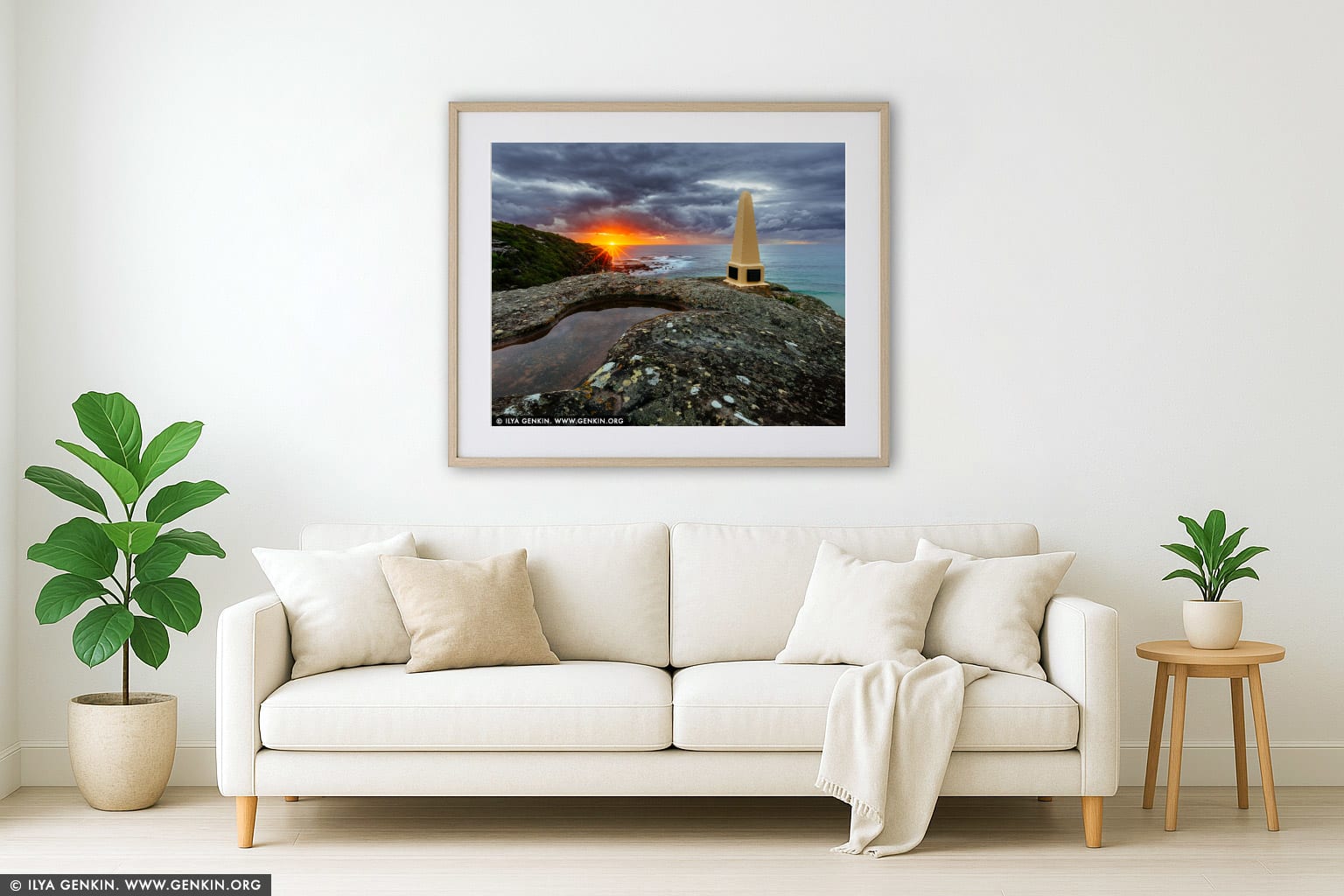 Stormy Sunrise at North Curl Curl Beach wall art in a luxury living room interior