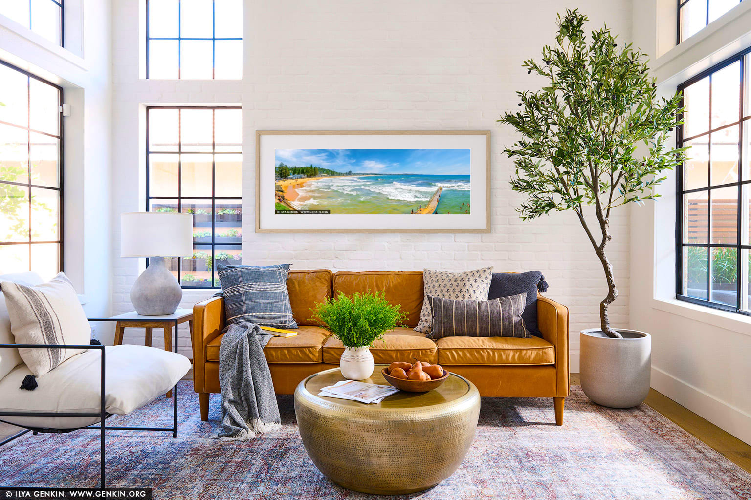 Sunlit Swell at Collaroy Beach wall art in a contemporary living room interior