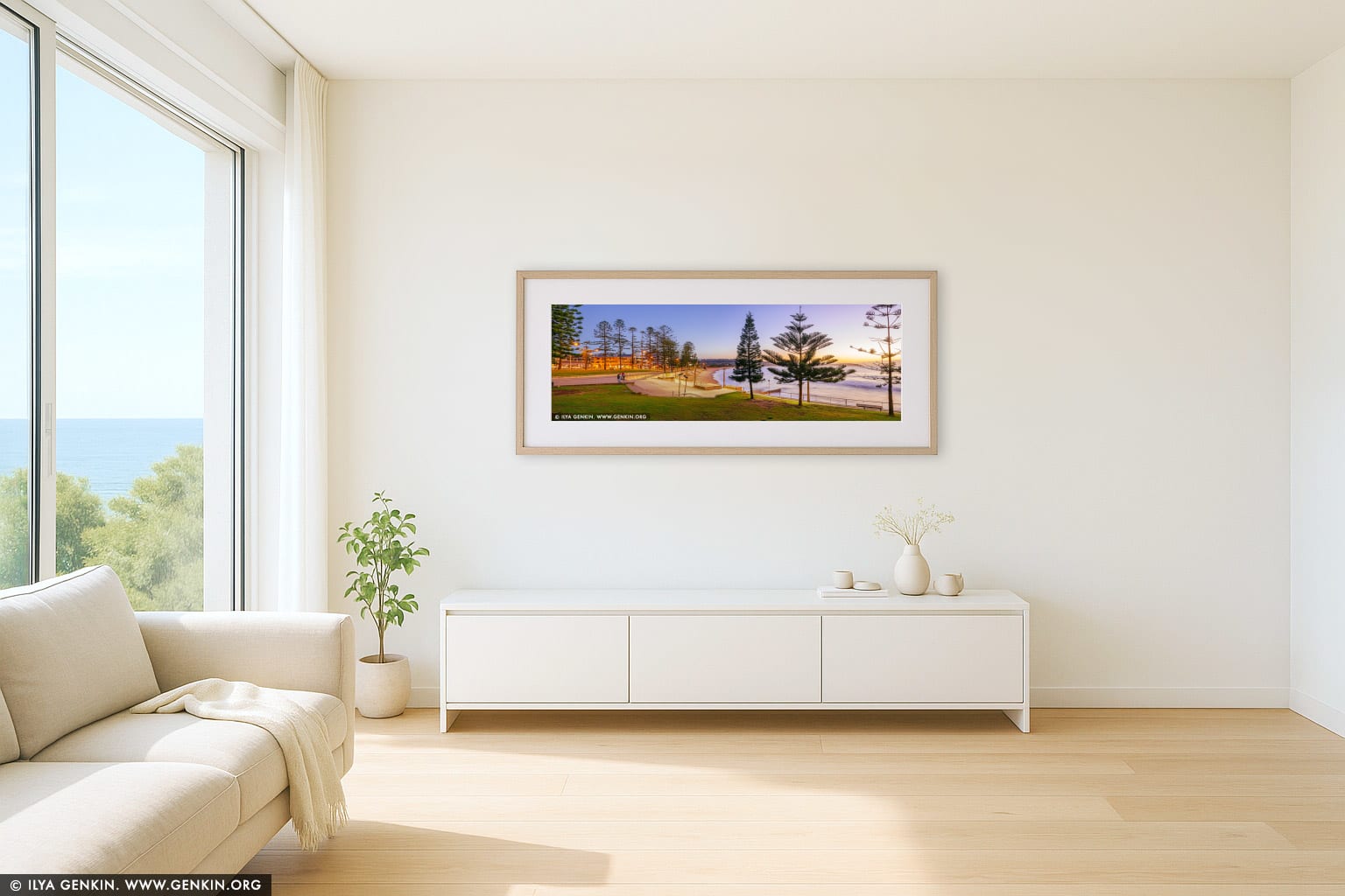 Dee Why Beach at Twilight wall art in a luxury living room interior