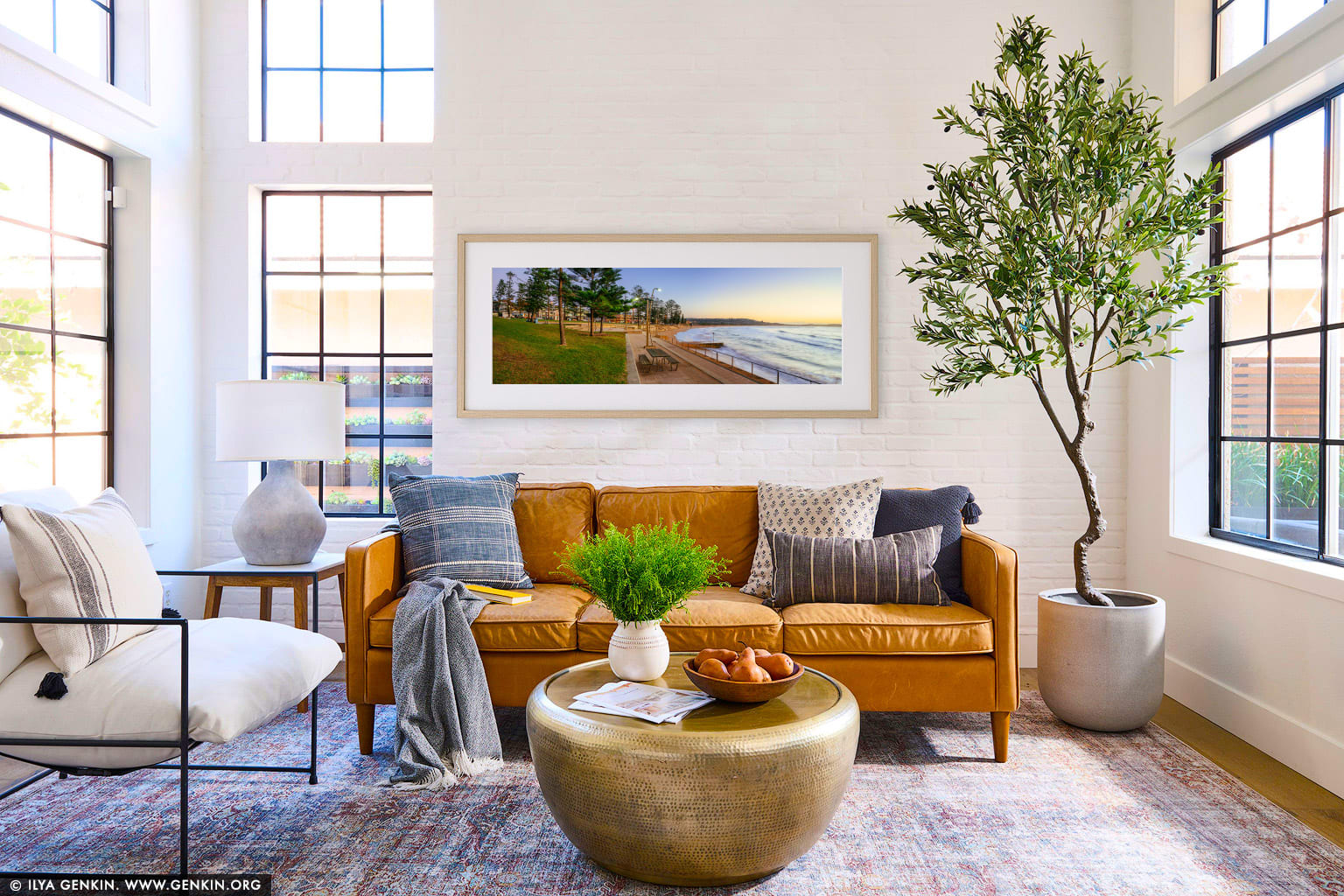 Dee Why Beach at Dawn wall art in a modern living room interior