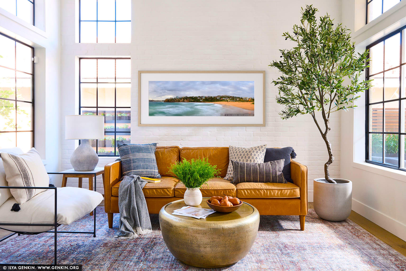 Stormy Morning at Freshwater Beach wall art in a minimalist living room interior