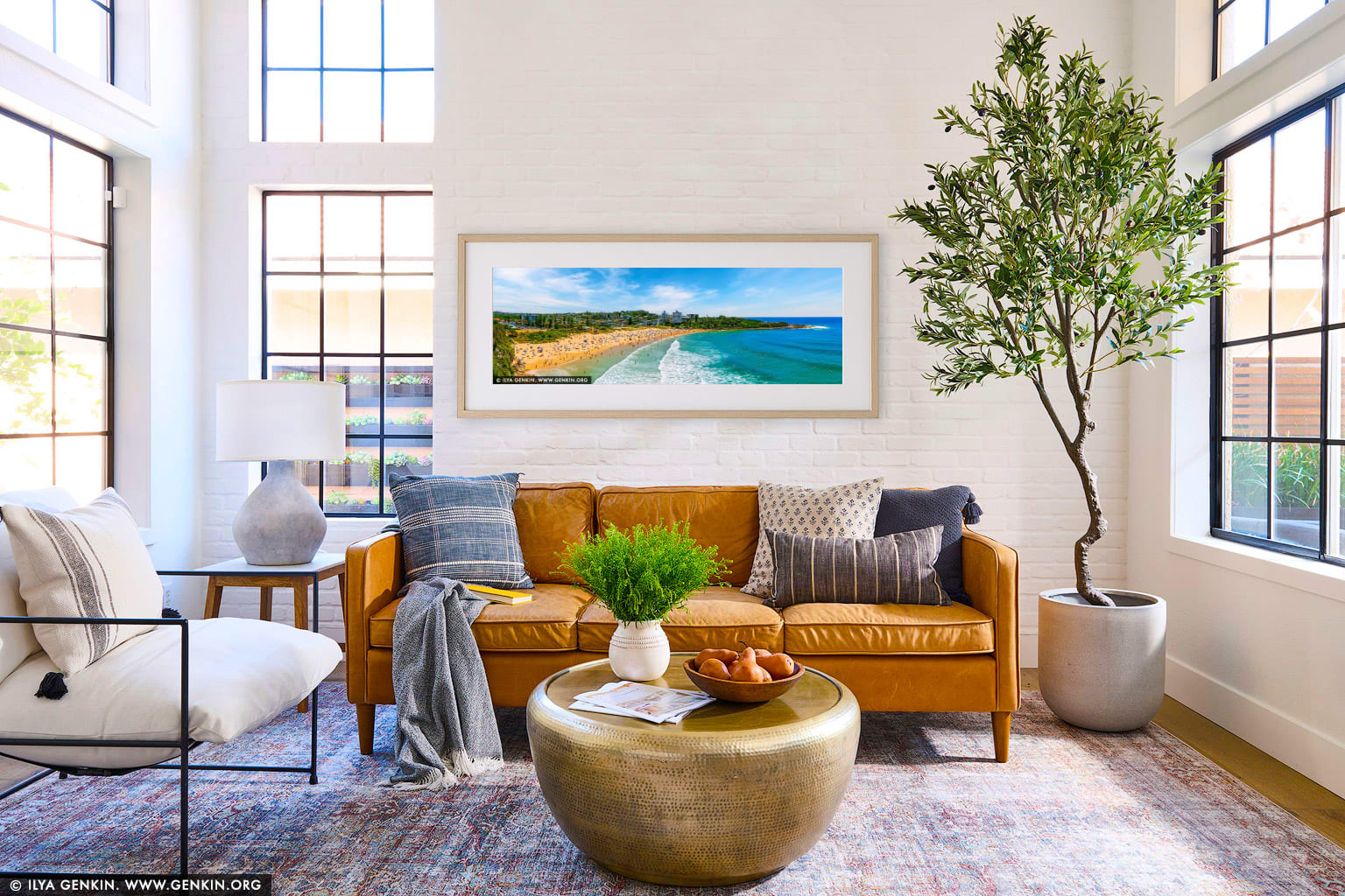 Surf and Sun at Freshwater Beach wall art in a modern living room interior