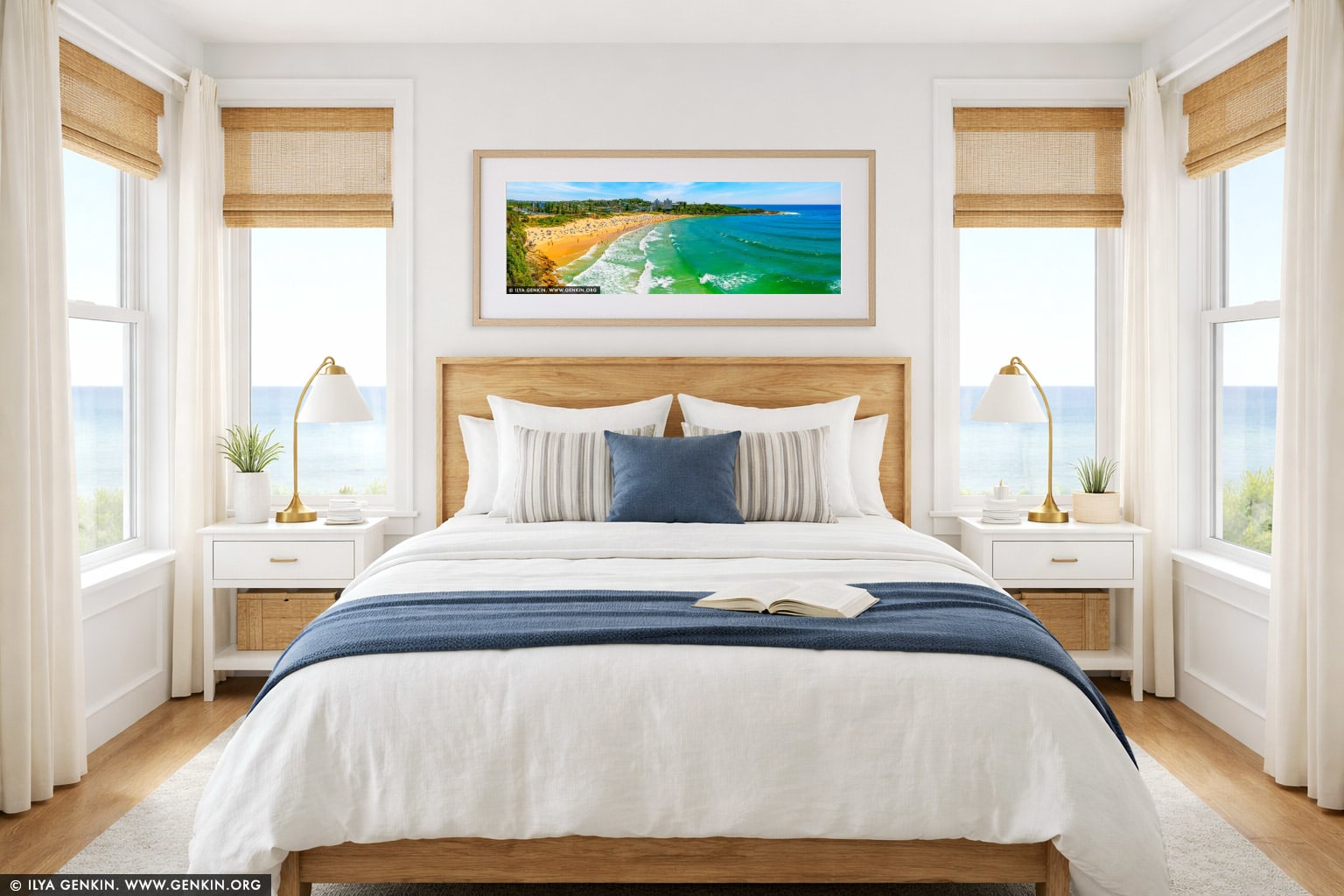 Emerald Break at Freshwater Beach wall art in a bedroom interior
