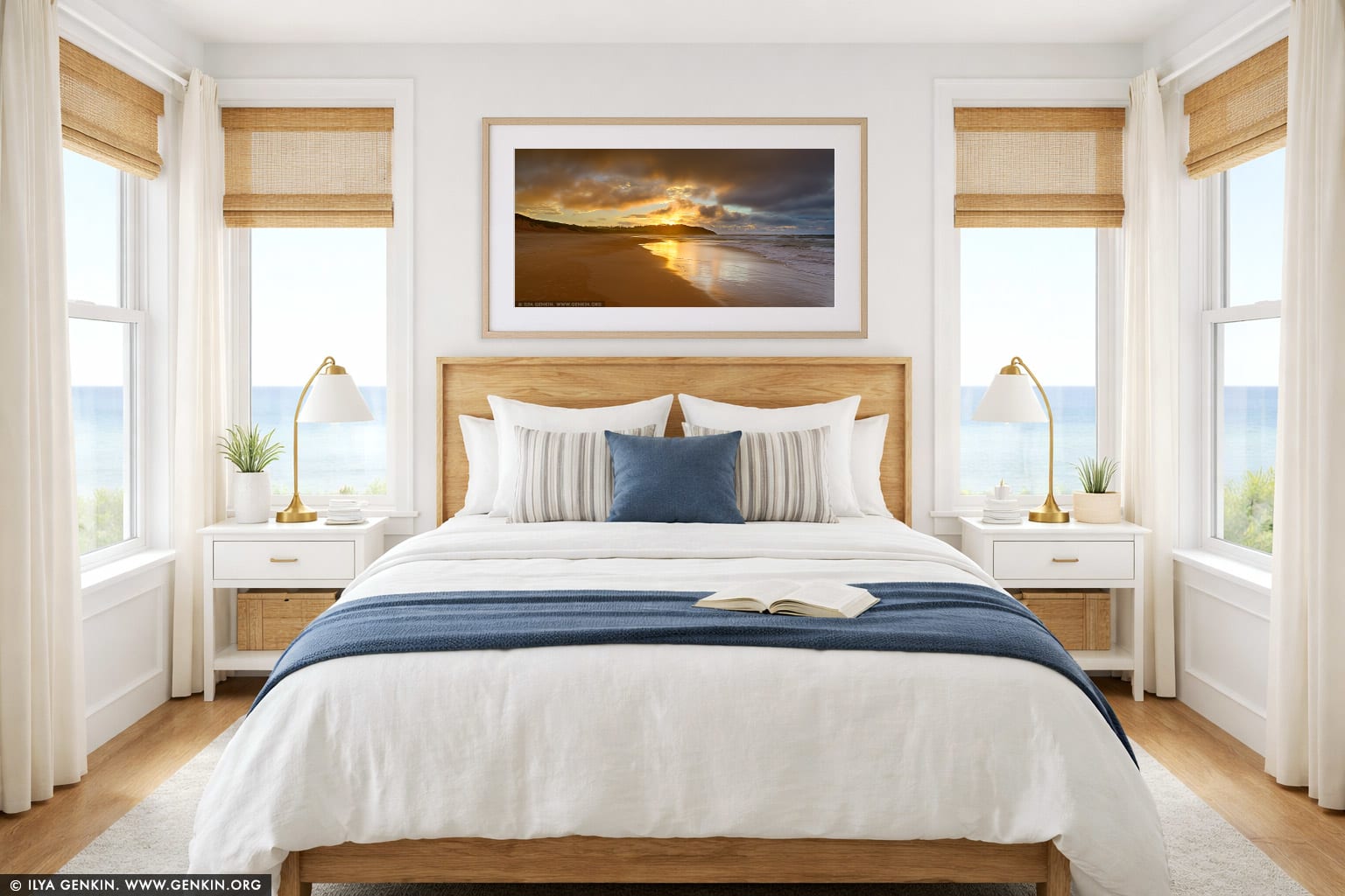 Dramatic Sunrise at Long Reef Beach wall art in a bedroom interior