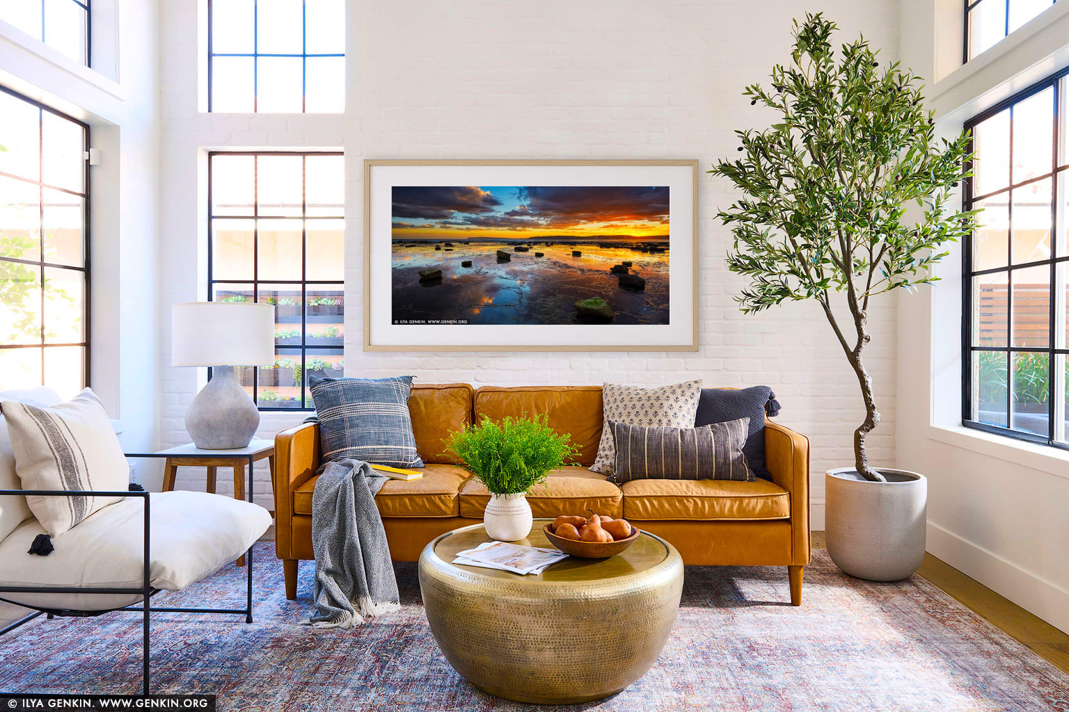 Sunset at Long Reef Point wall art in a luxury living room interior