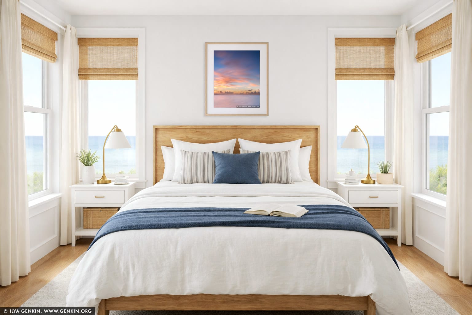Sunrise at Palm Beach wall art in a minimalist living room interior
