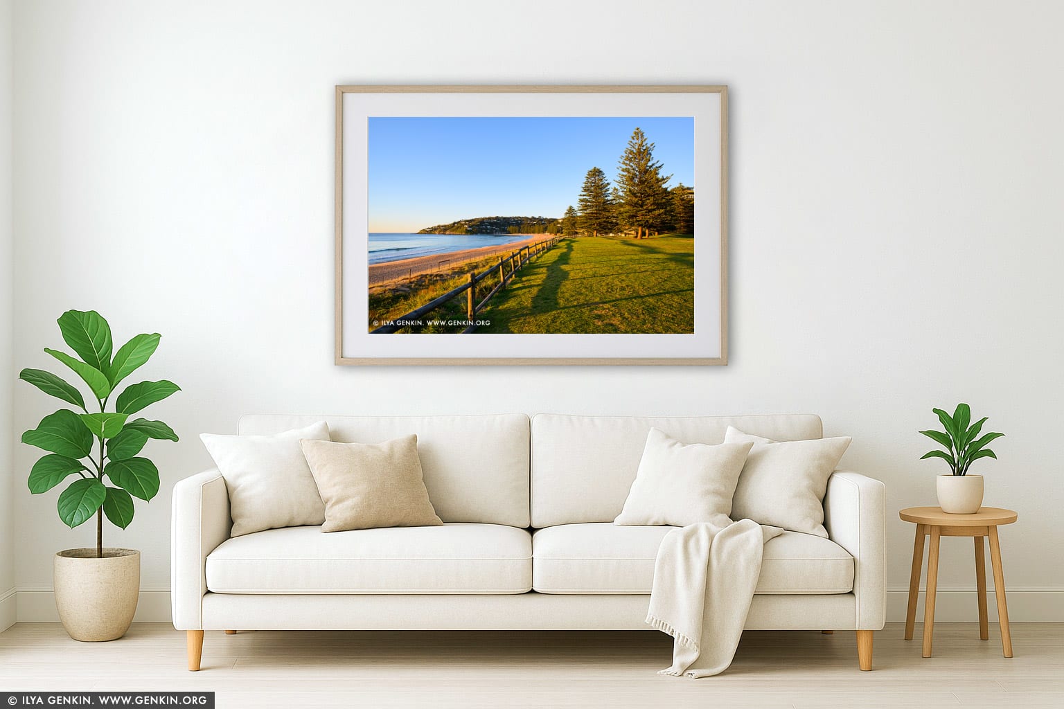Early Morning at Palm Beach wall art in a modern living room interior