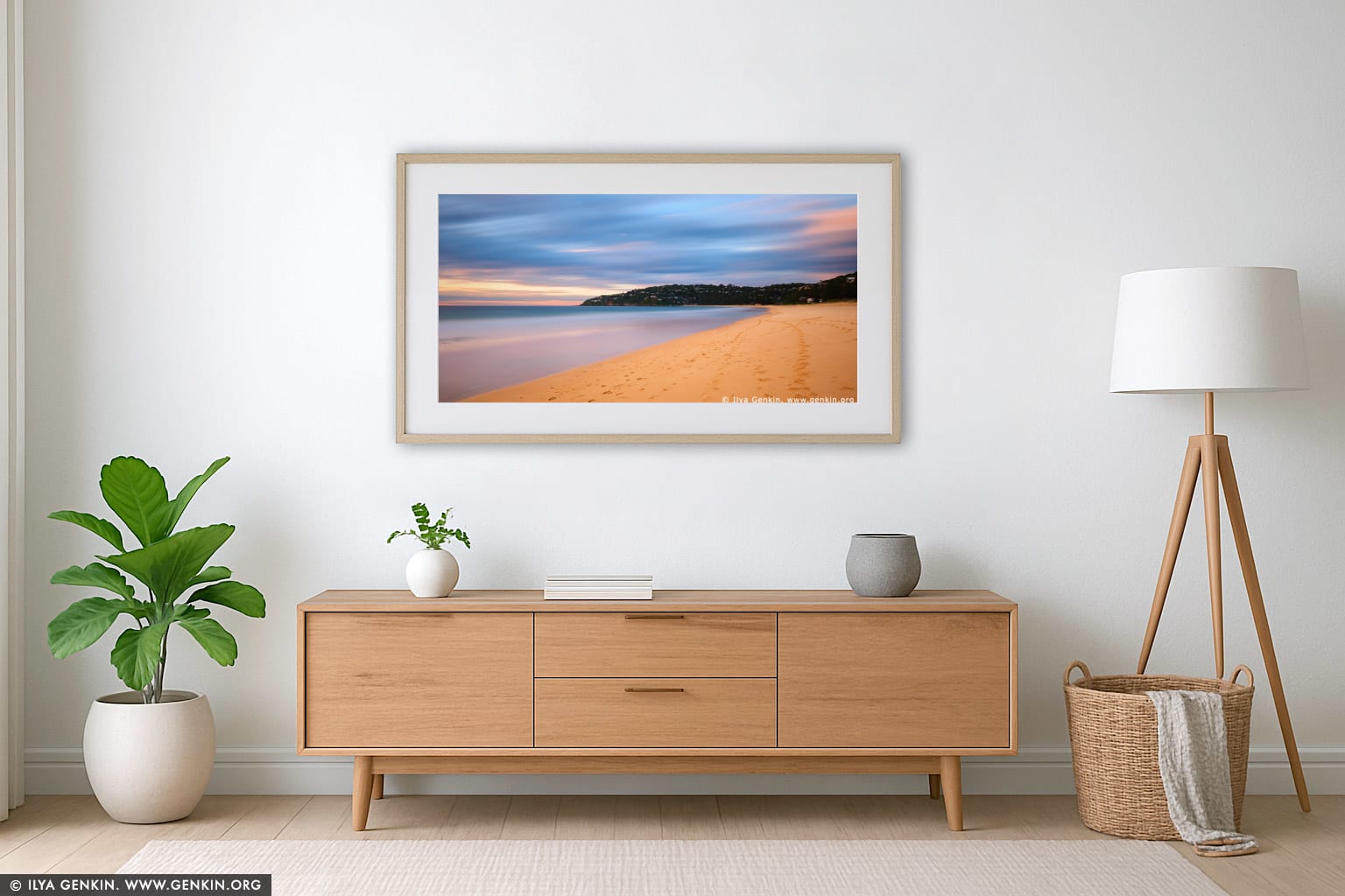 Palm Beach at Sunrise wall art in a modern living room interior