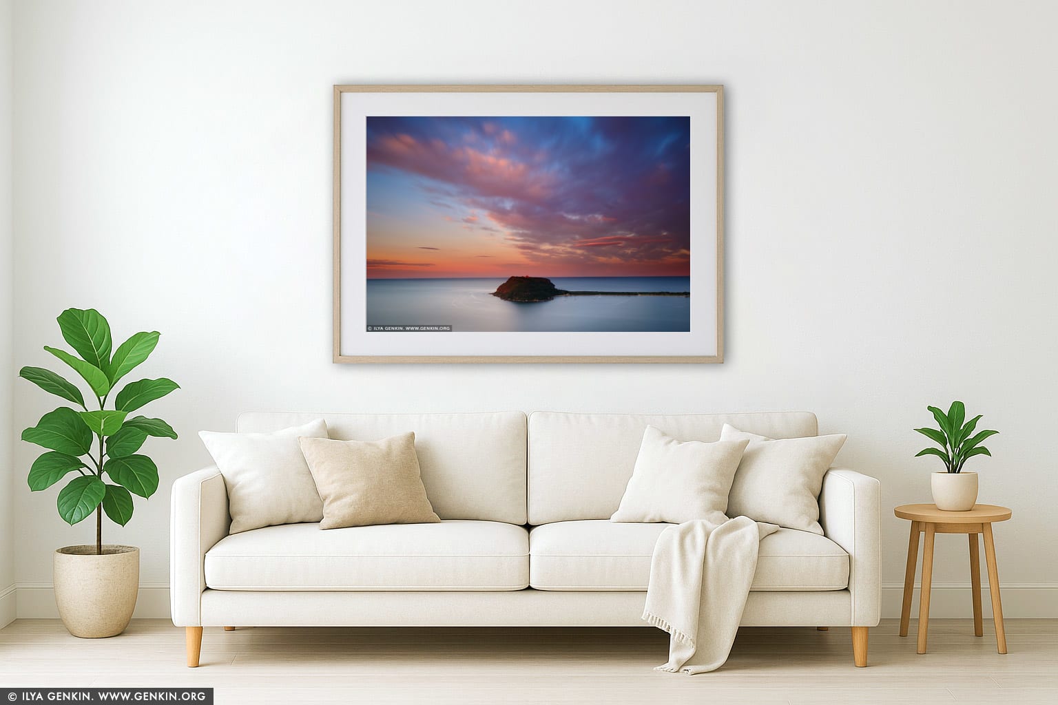 Sunset Over Barrenjoey Headland wall art in a contemporary living room interior