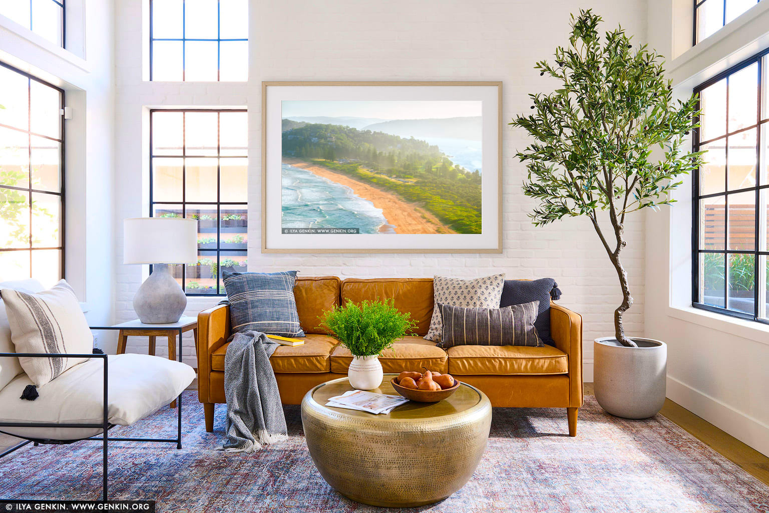 Late Afternoon at Palm Beach wall art in a modern living room interior