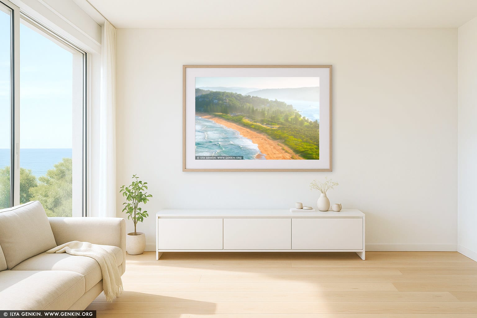 Late Afternoon at Palm Beach wall art in a modern living room interior