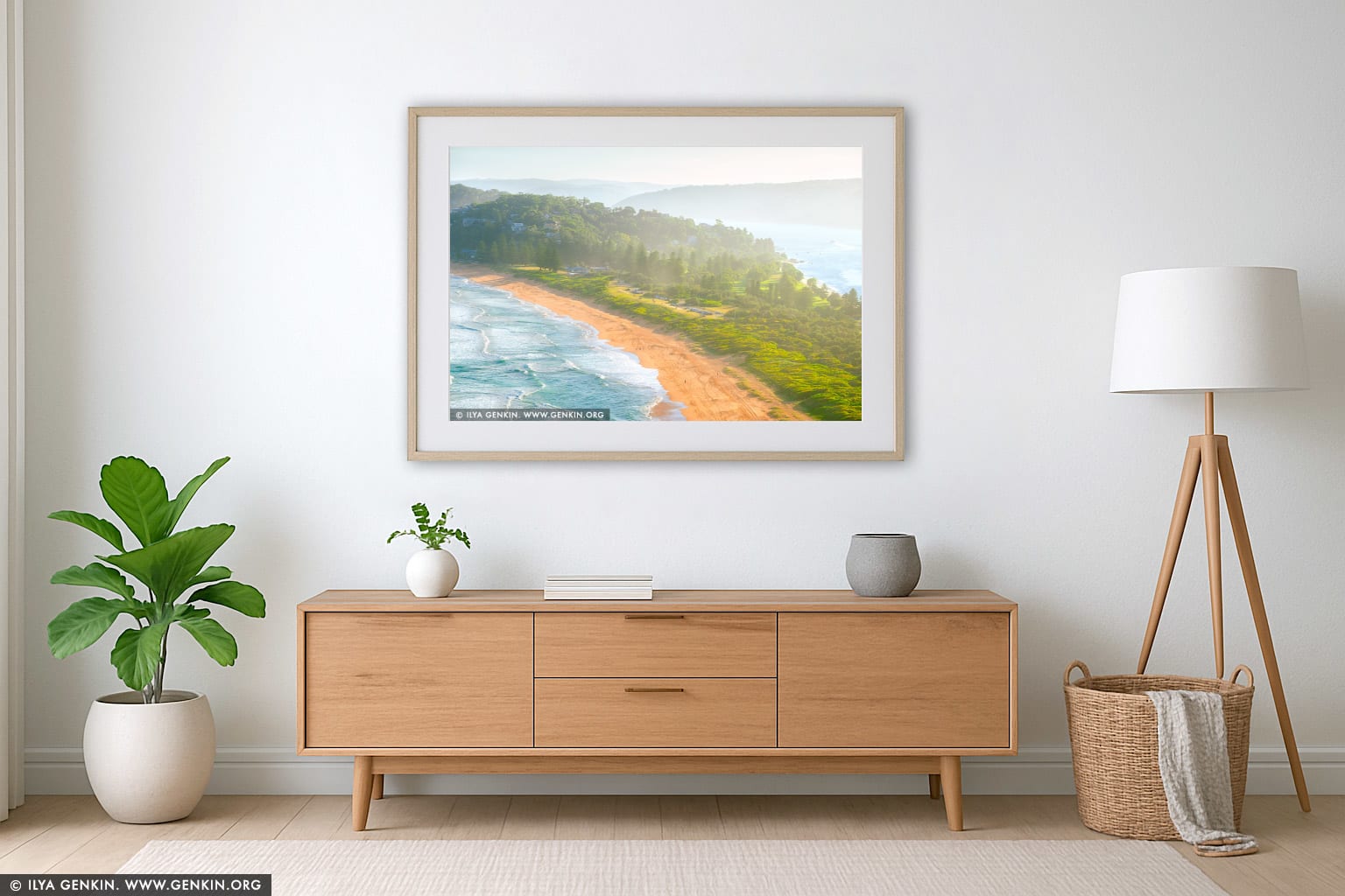Late Afternoon at Palm Beach wall art in a contemporary living room interior