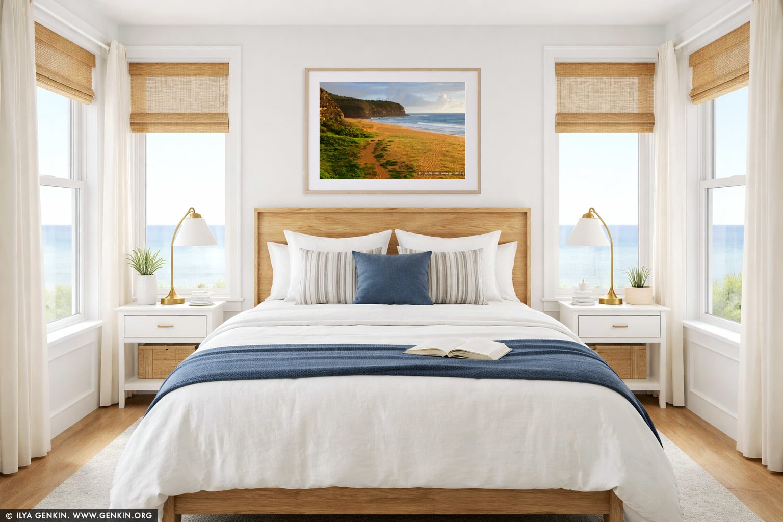 Calm morning at Turimetta Beach wall art in a bedroom interior