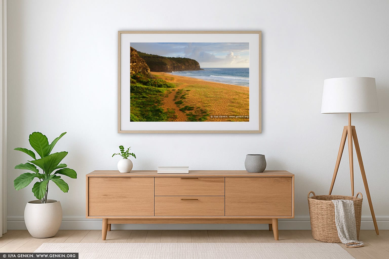 Calm morning at Turimetta Beach wall art in a modern living room interior