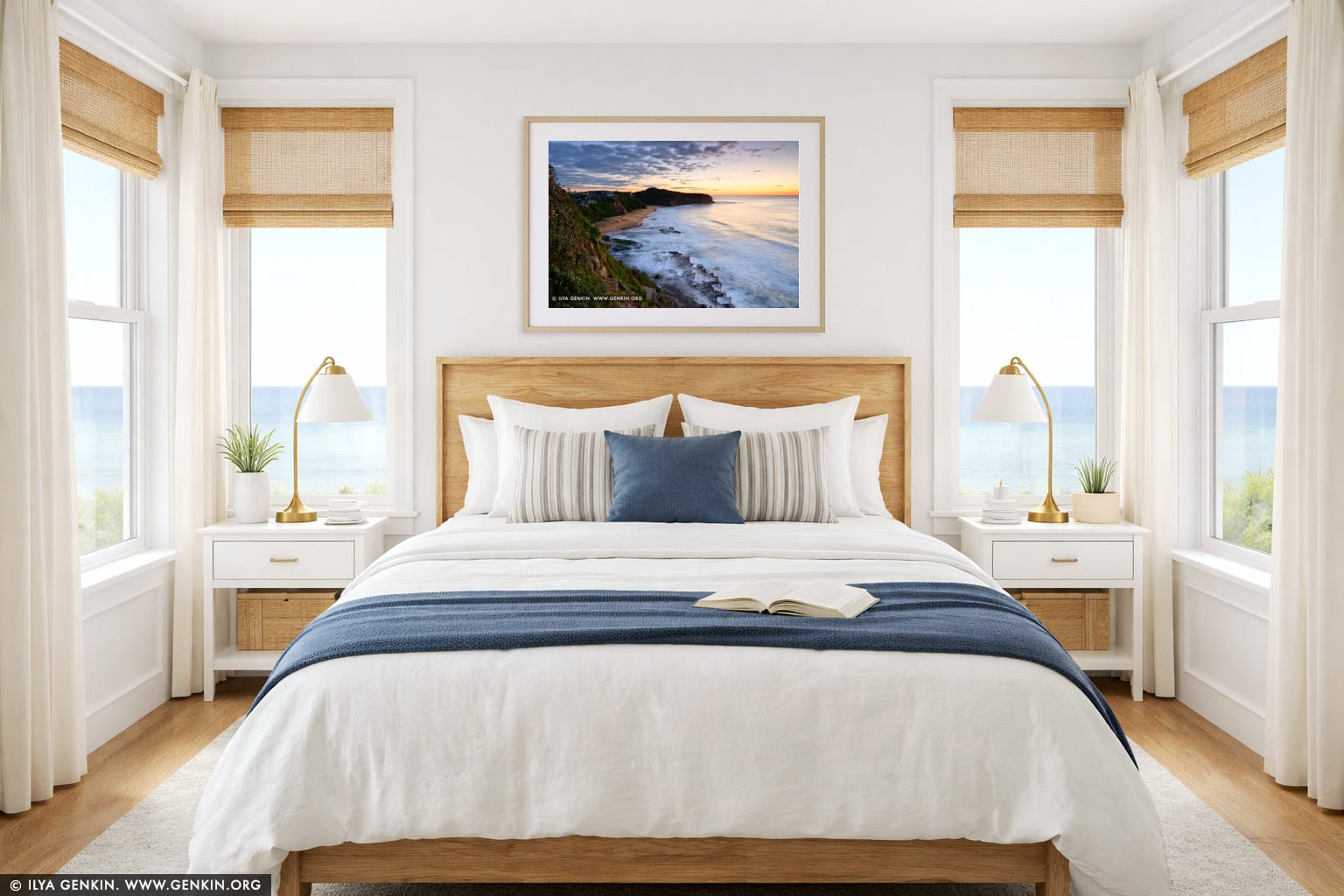 Colourful Sunrise at Turimetta Beach wall art in a bedroom interior