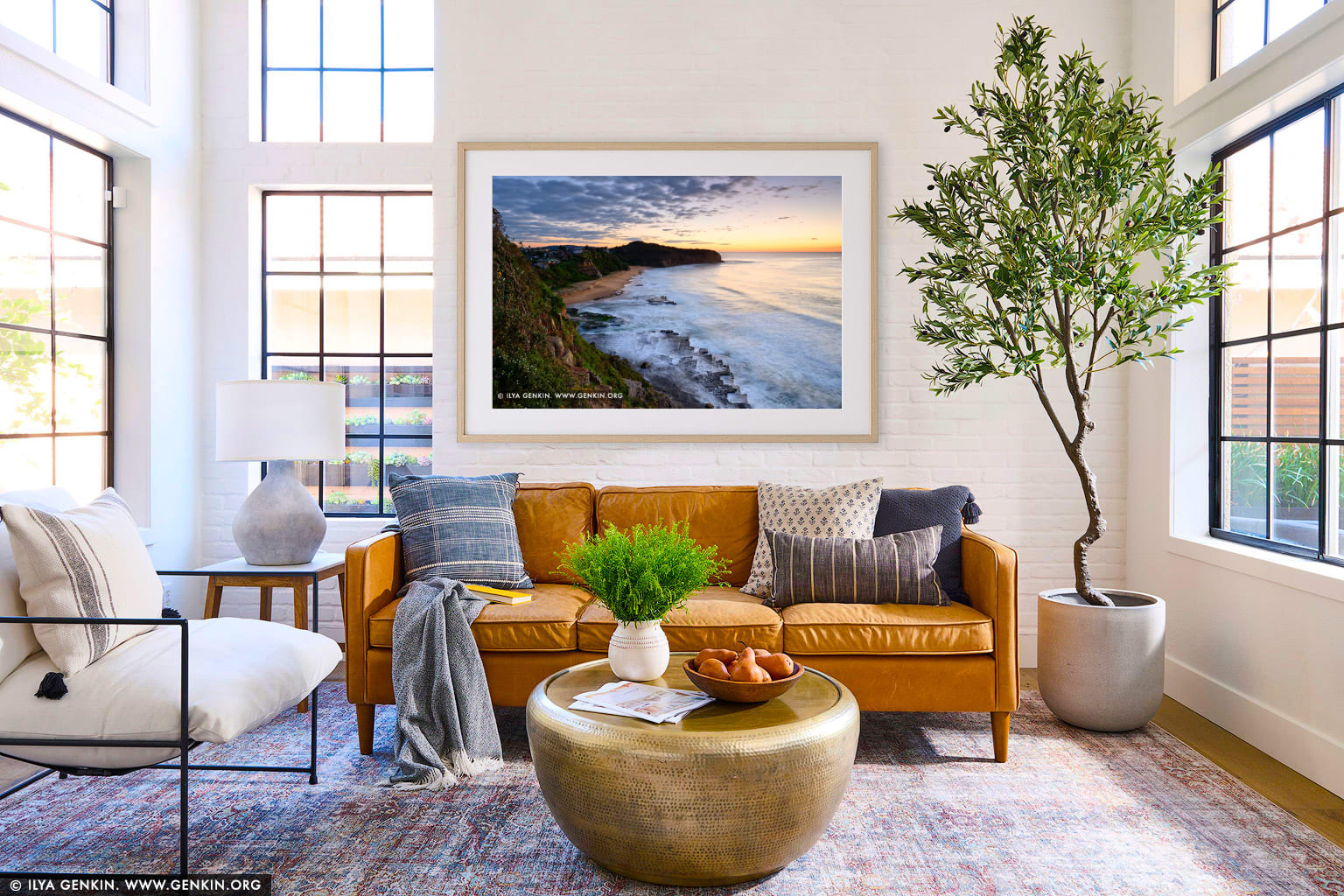 Colourful Sunrise at Turimetta Beach wall art in a contemporary living room interior