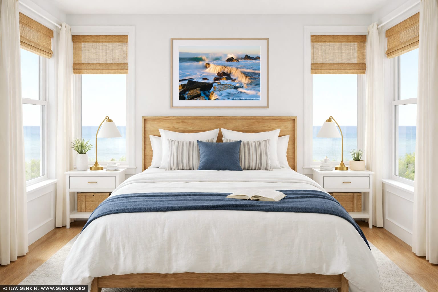 Waves Crashing at Forresters Beach wall art in a bedroom interior
