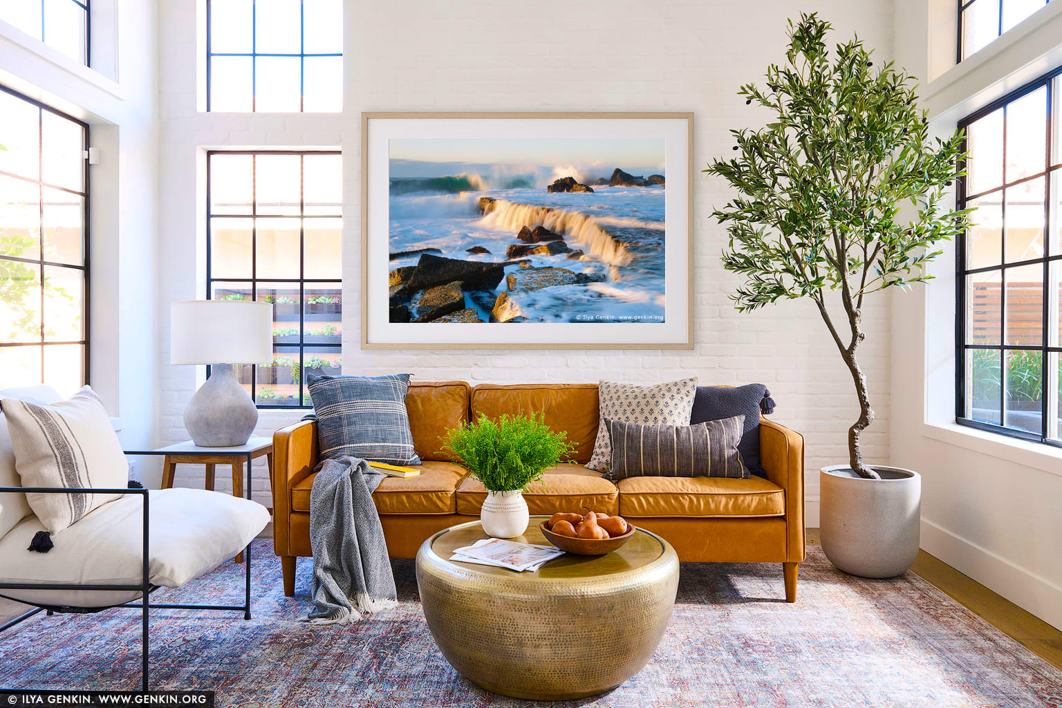 Waves Crashing at Forresters Beach wall art in a contemporary living room interior
