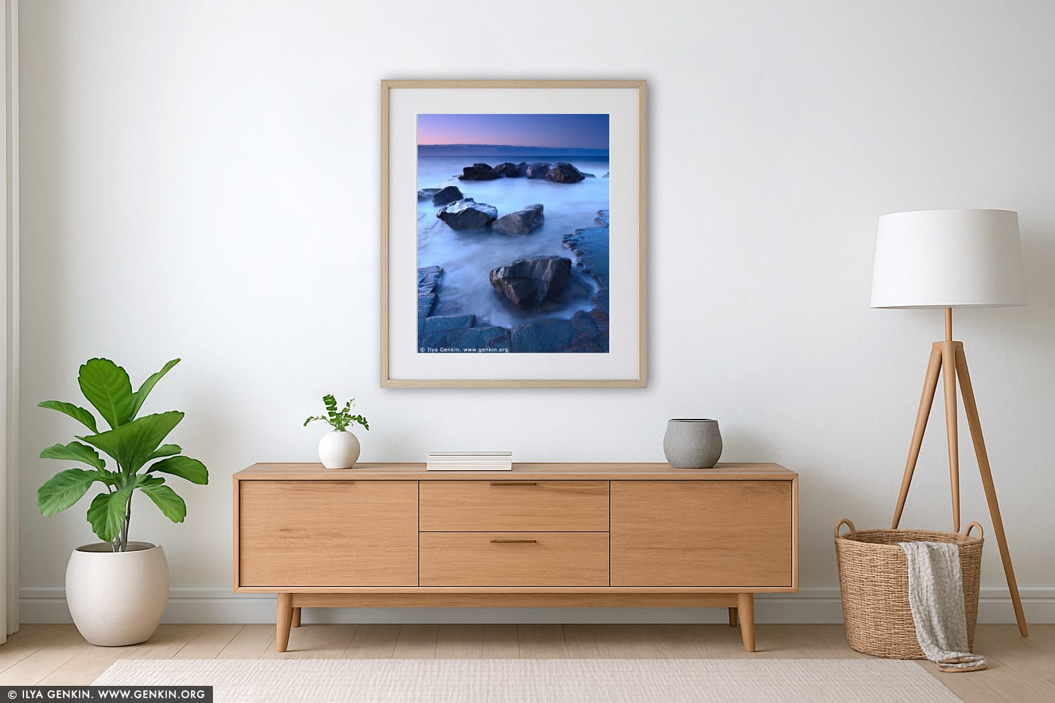 Forresters Beach at Twilight wall art in a luxury living room interior