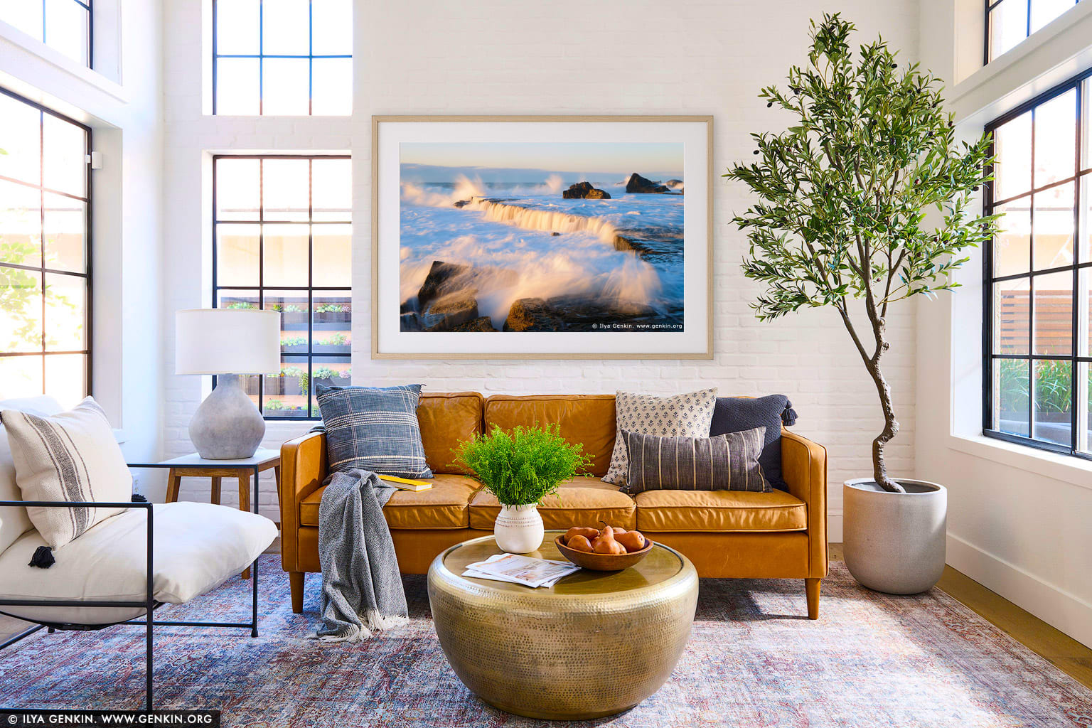 Hight Tide Waves at Forresters Beach wall art in a modern living room interior