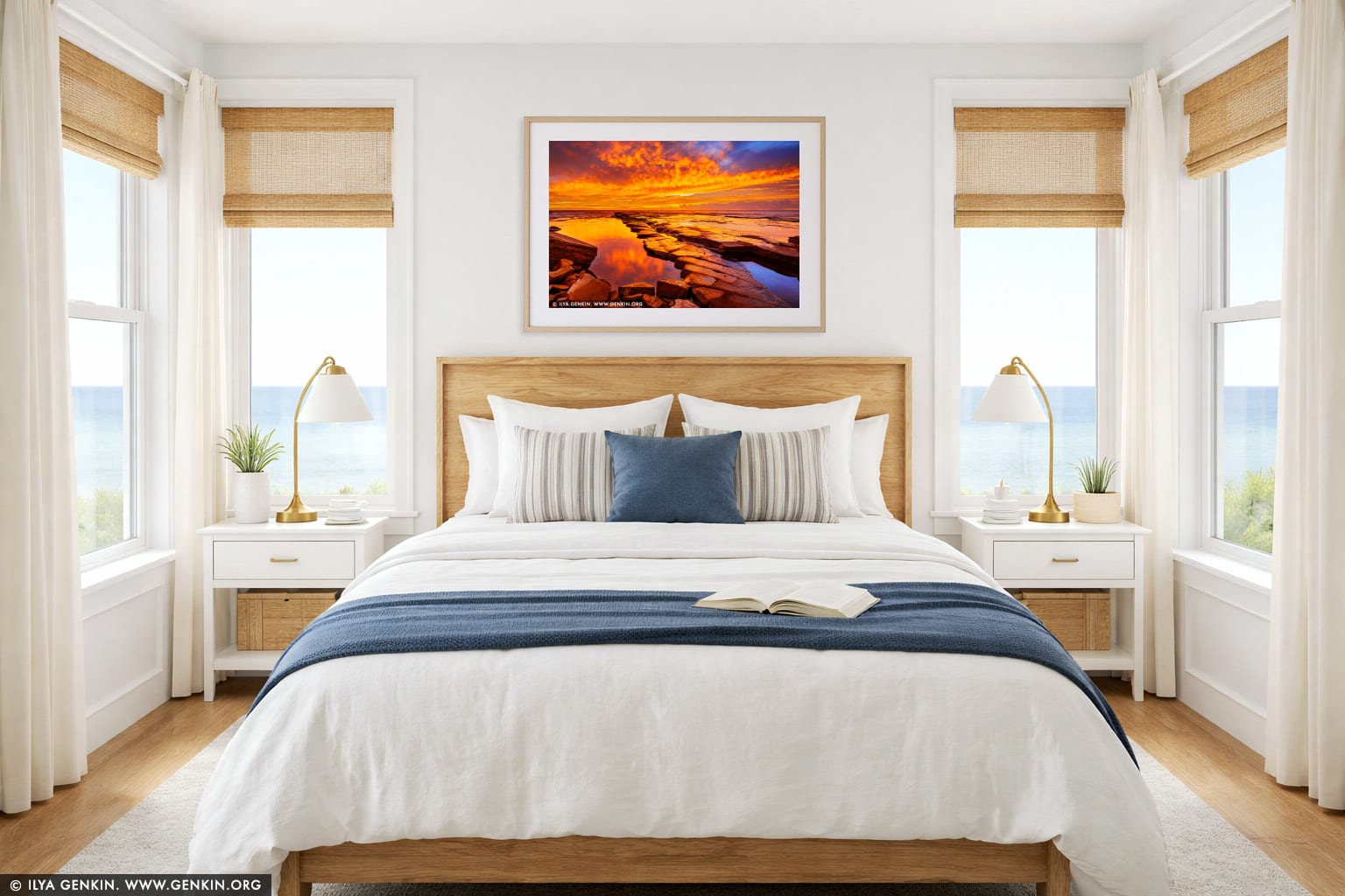 Dramatic Sunrise at Terrigal wall art in a bedroom interior