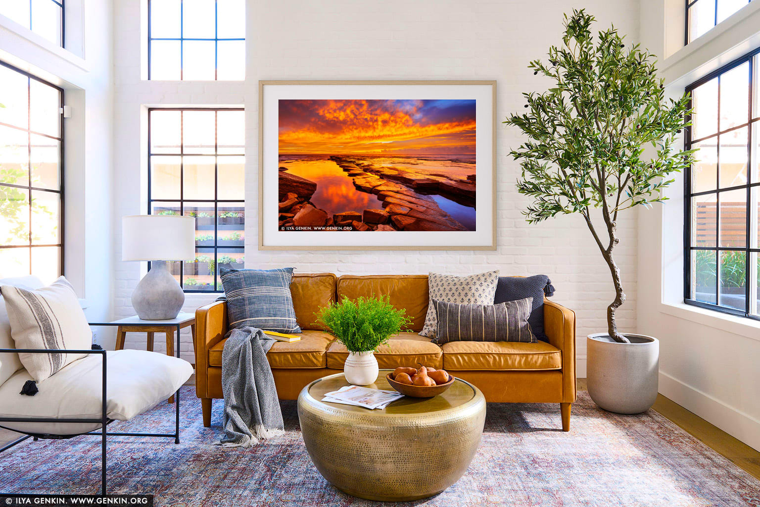Dramatic Sunrise at Terrigal wall art in a contemporary living room interior