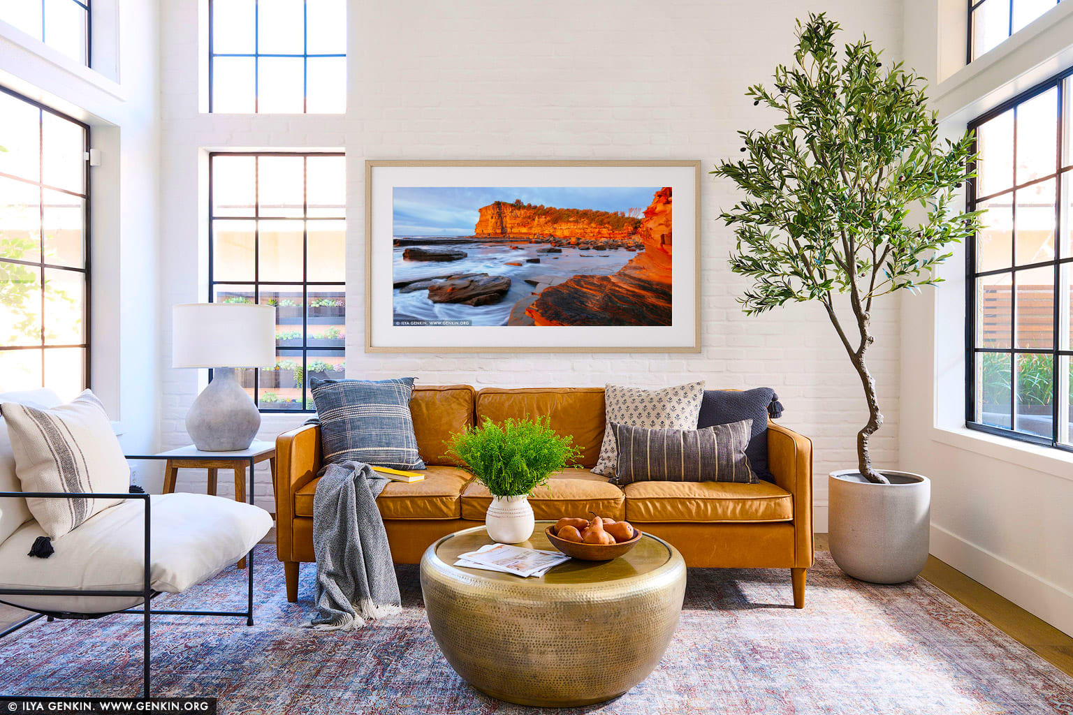 The Skillion at Sunrise wall art in a contemporary living room interior