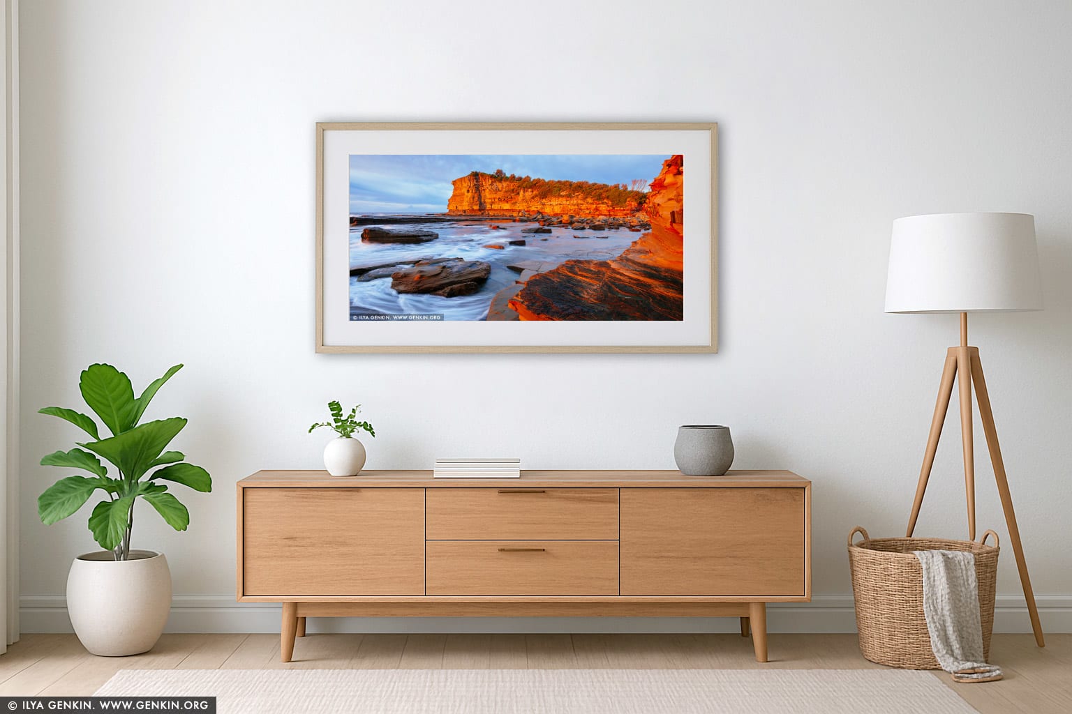 The Skillion at Sunrise wall art in a minimalist living room interior