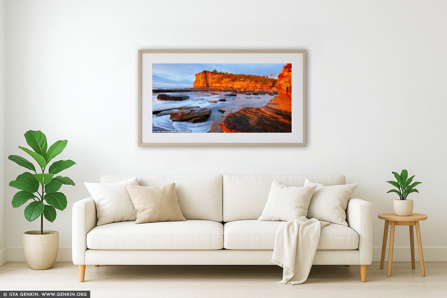 The Skillion at Sunrise wall art in a modern living room interior