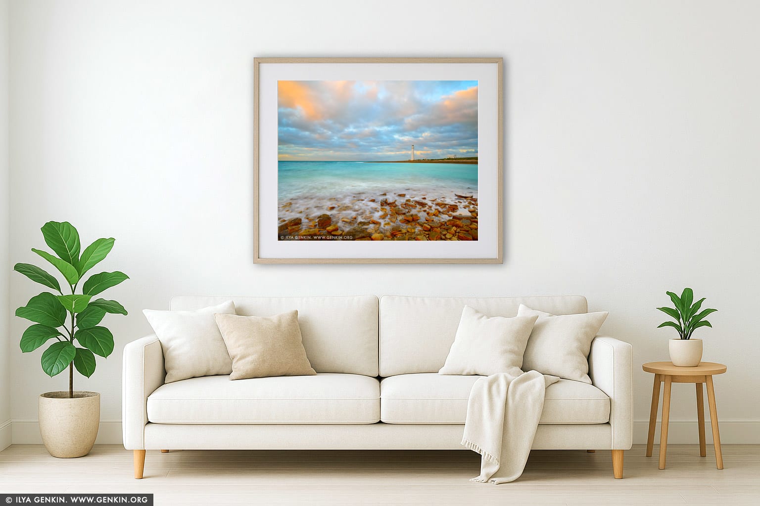 Point Lowly Lighthouse wall art in a modern living room interior
