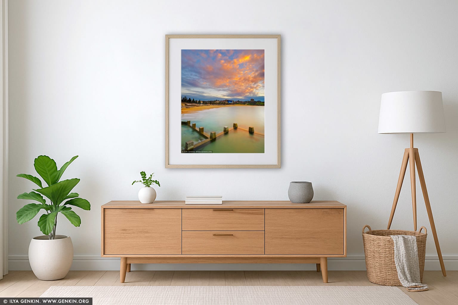 Beautiful Sunrise Above Coogee Beach wall art in a modern living room interior