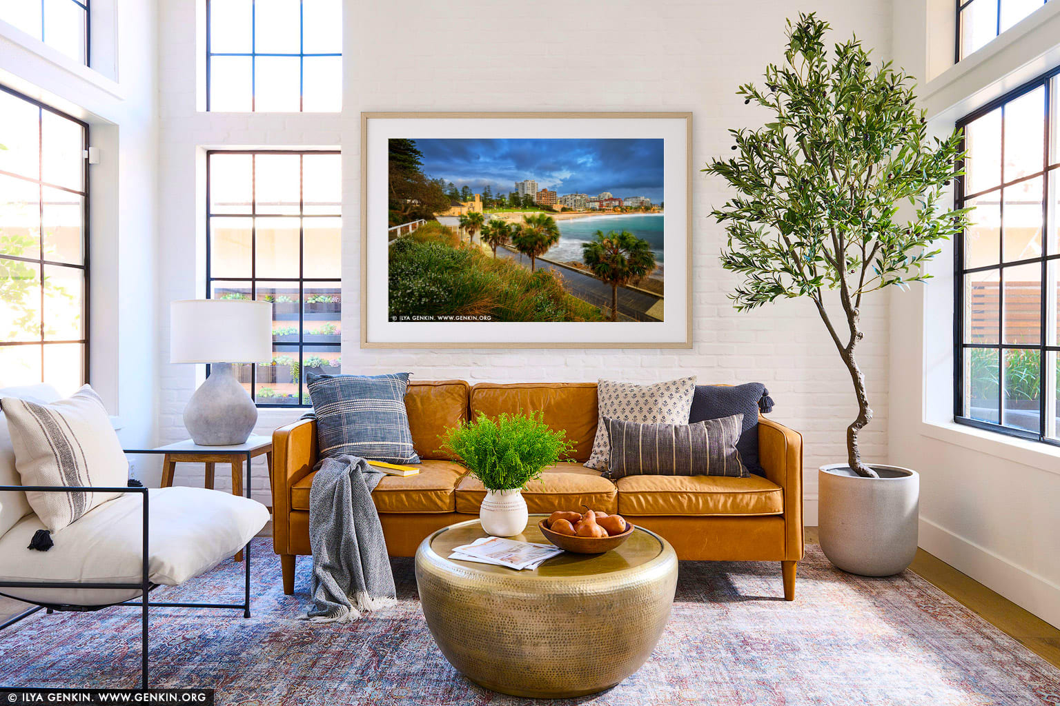 Cronulla Beach on a Stormy Morning wall art in a contemporary living room interior