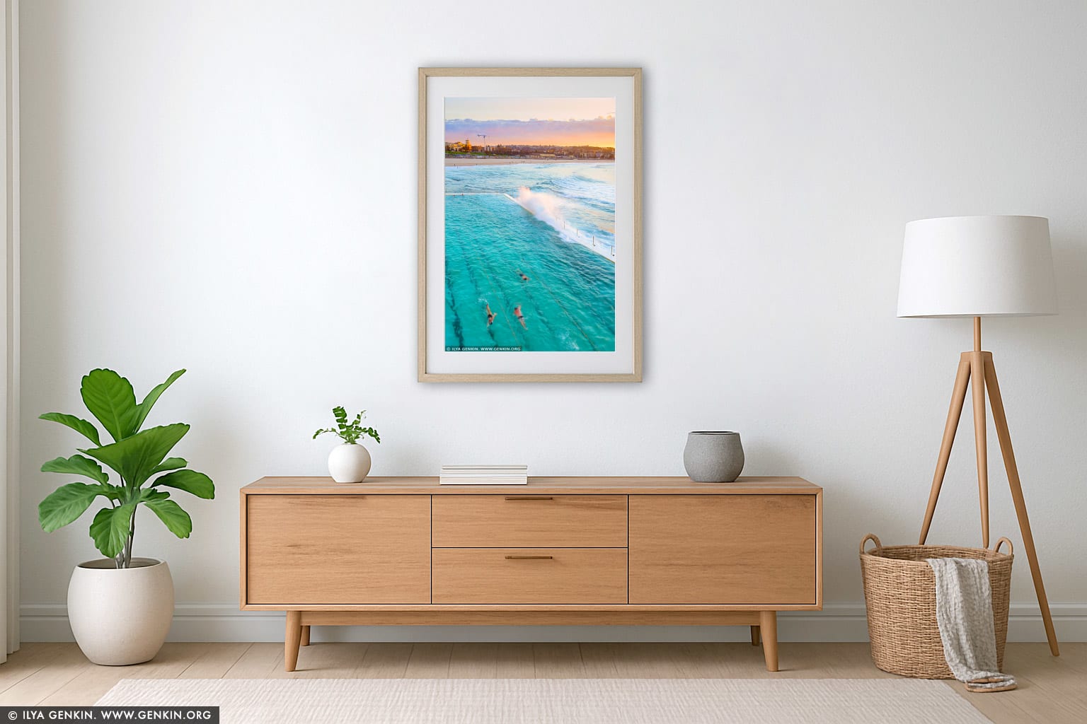 Bondi Beach Icebergs at Sunrise wall art in a luxury living room interior