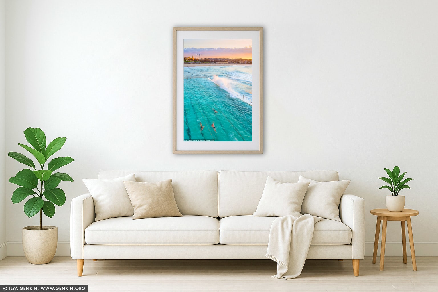Bondi Beach Icebergs at Sunrise wall art in a contemporary living room interior