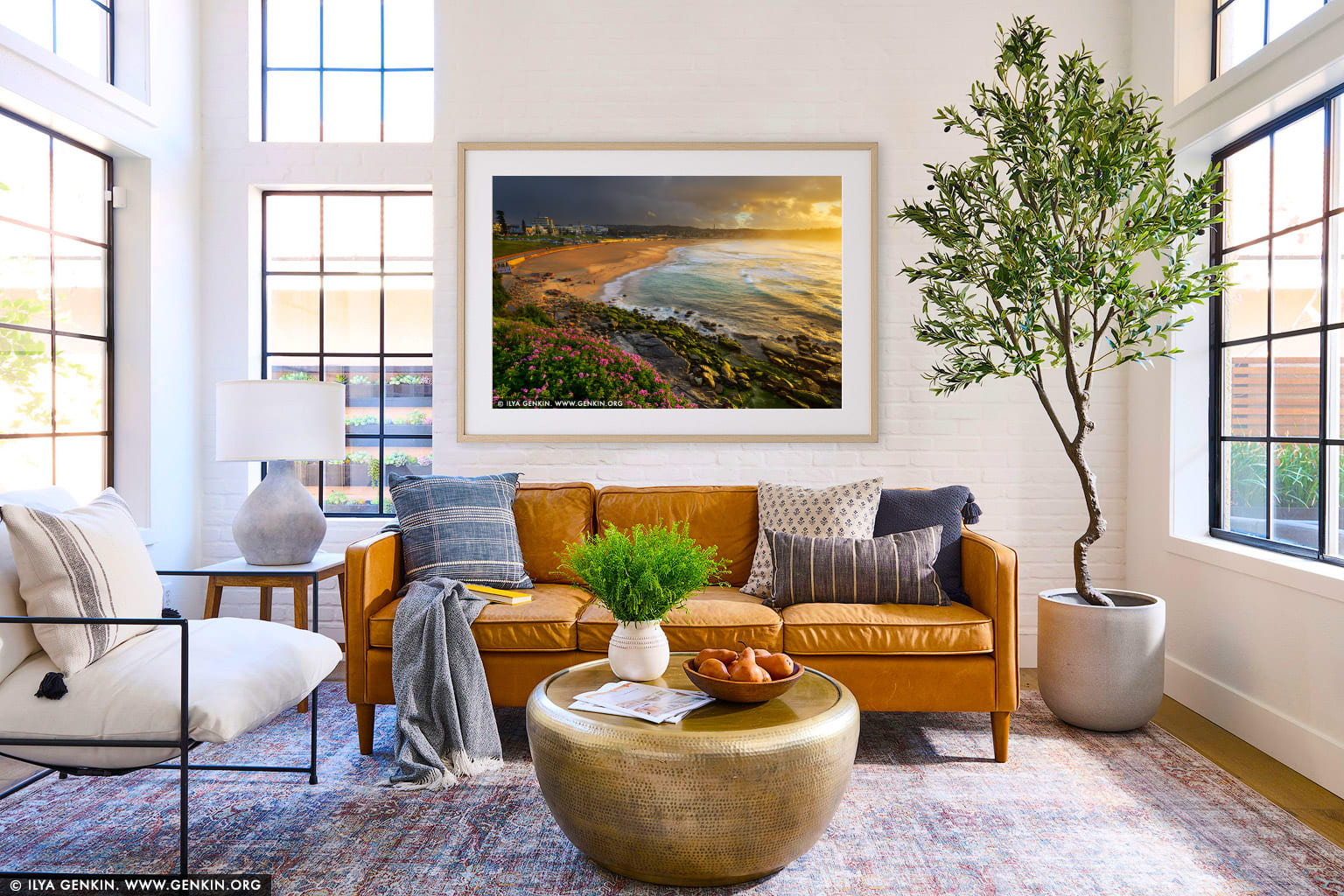 Stormy Sunrise at Bondi Beach wall art in a luxury living room interior