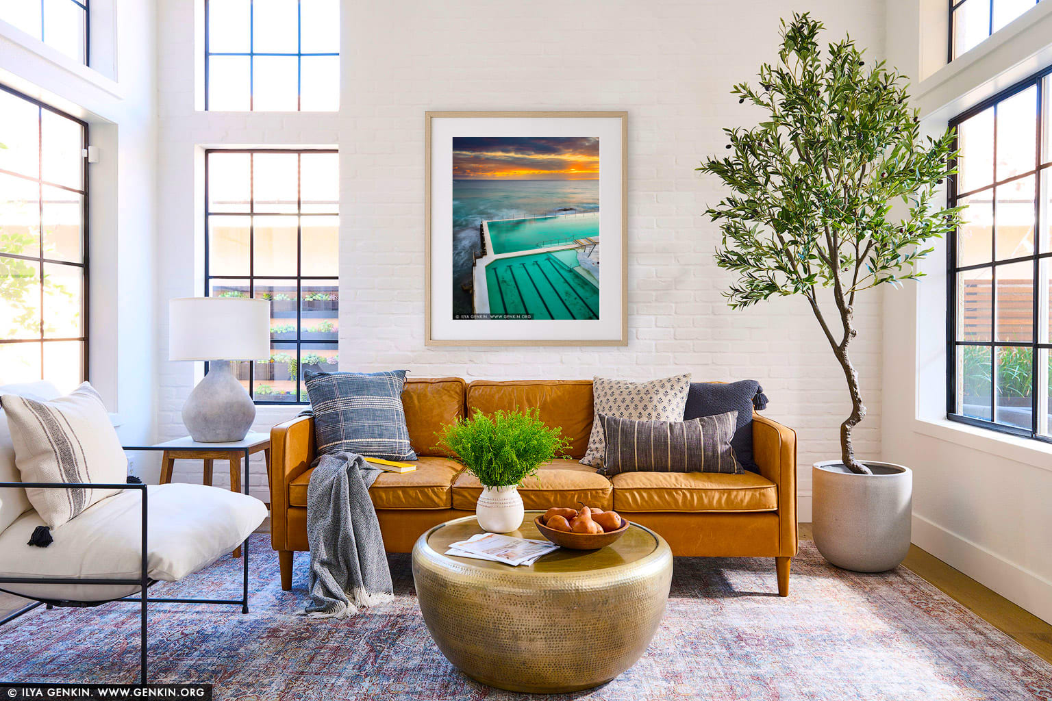 Sunrise at Bondi Icebergs wall art in a modern living room interior