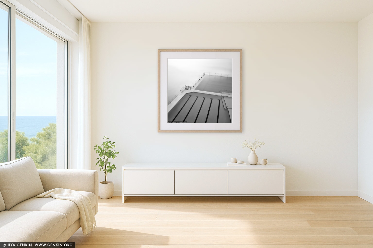 Bondi Beach Icebergs wall art in a contemporary living room interior