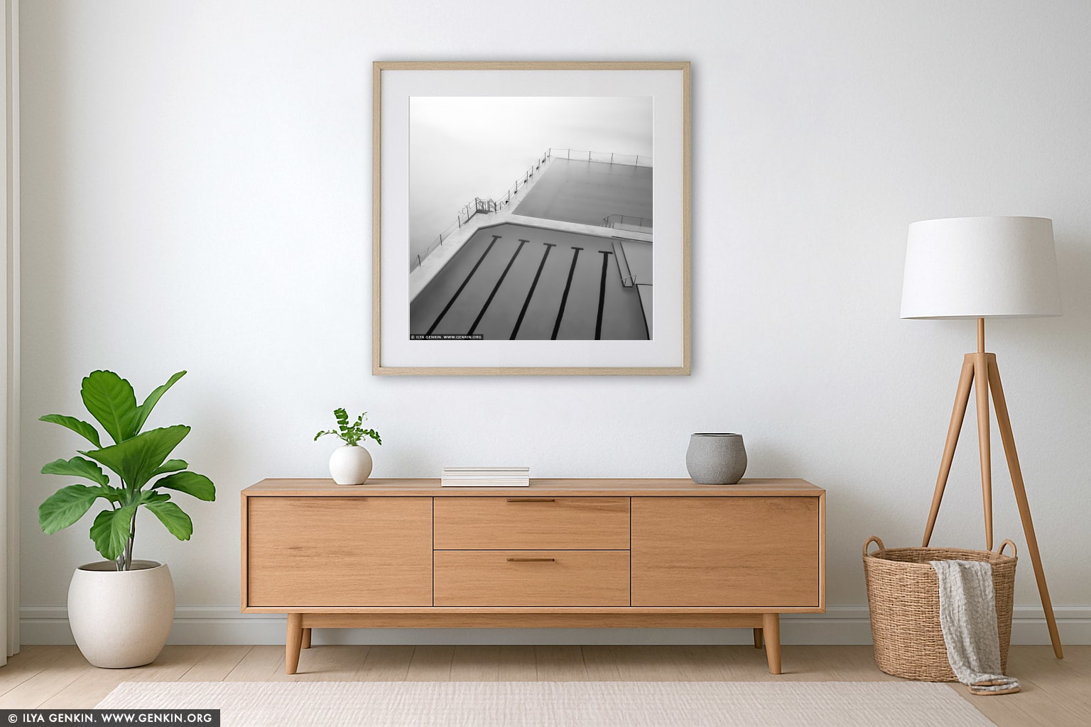 Bondi Beach Icebergs wall art in a minimalist living room interior