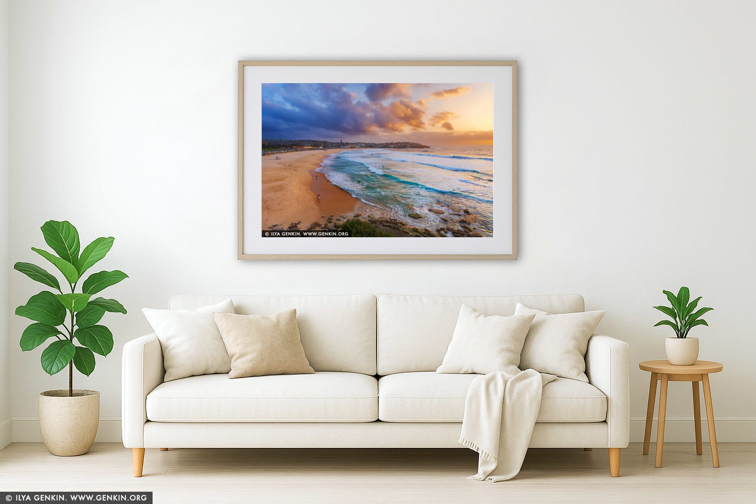 Clearing Morning at Bondi Beach wall art in a minimalist living room interior