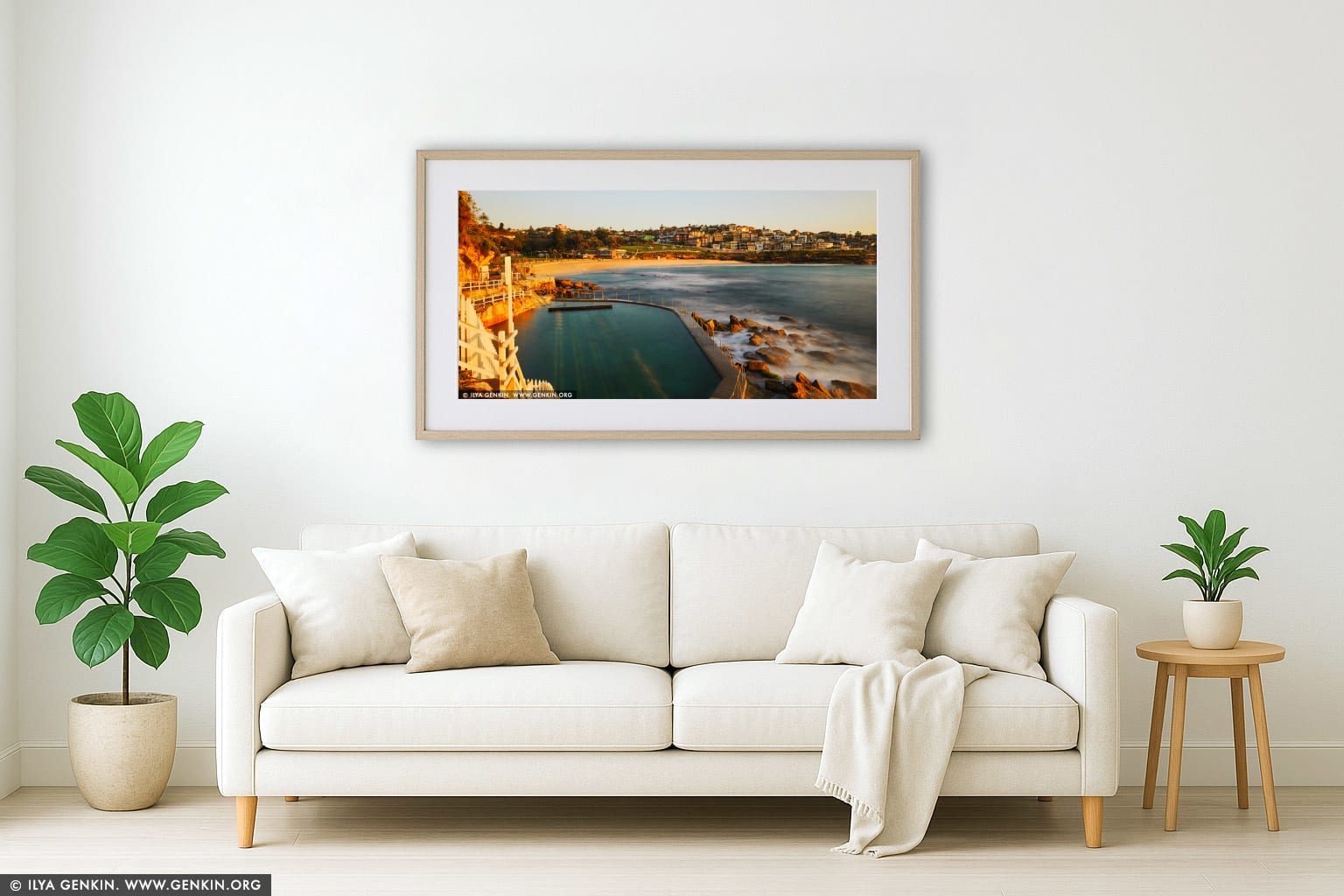 Bronte Swimming Pool at Sunrise wall art in a modern living room interior