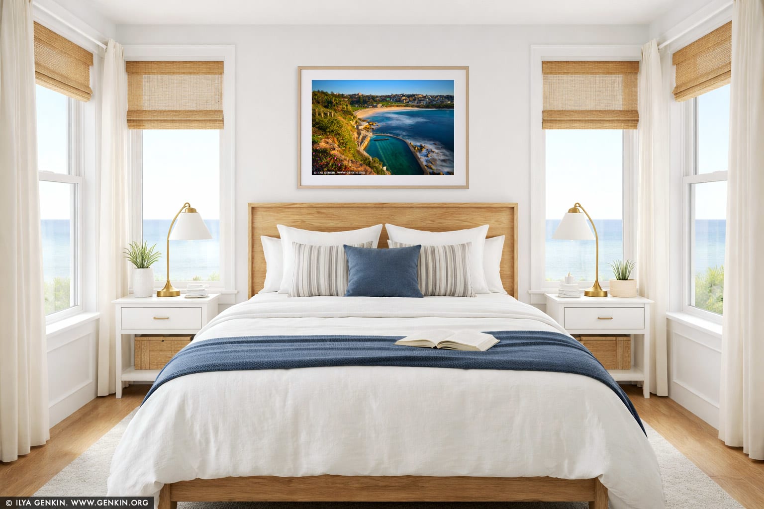 Bronte Beach at Sunrise wall art in a bedroom interior