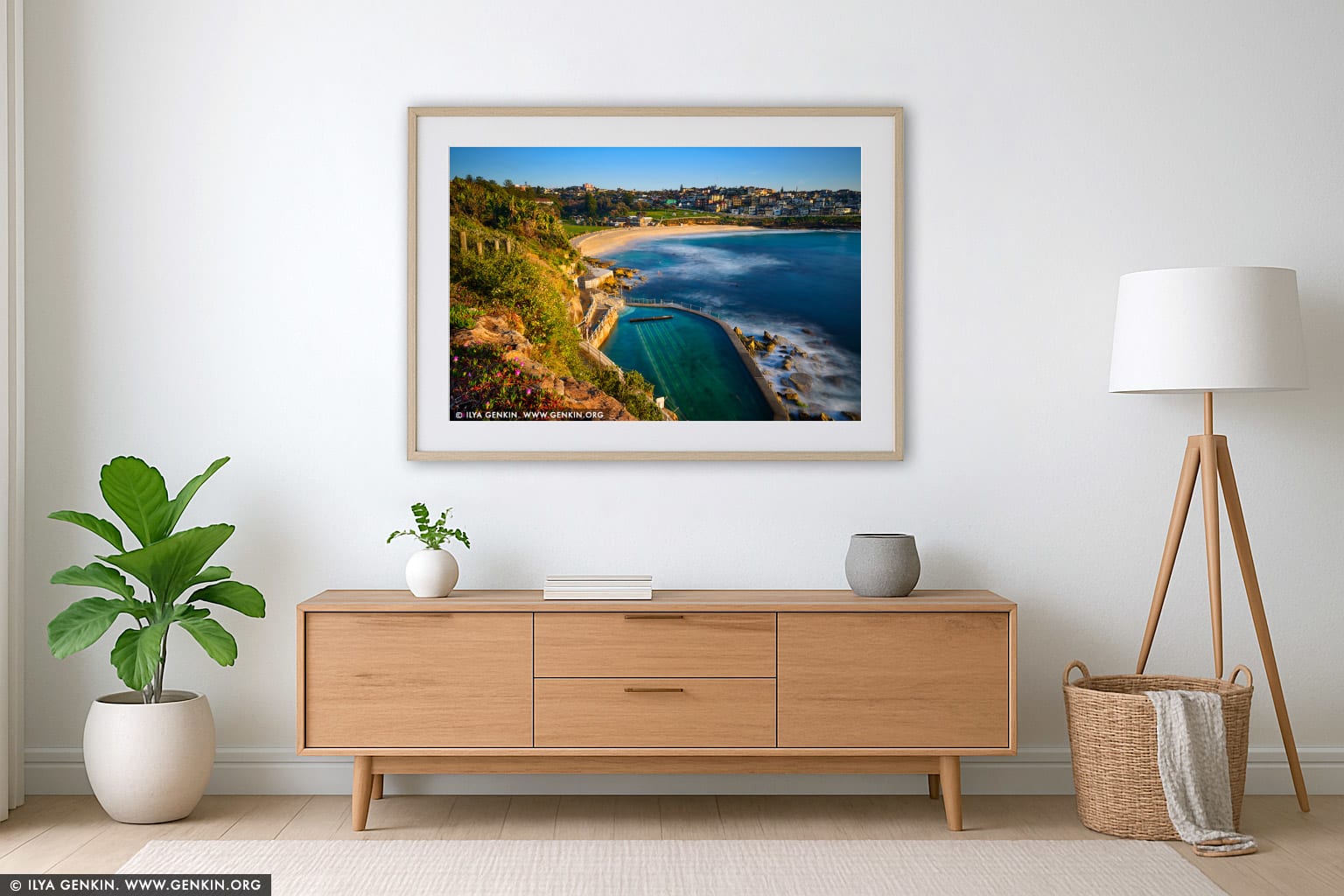 Bronte Beach at Sunrise wall art in a luxury living room interior