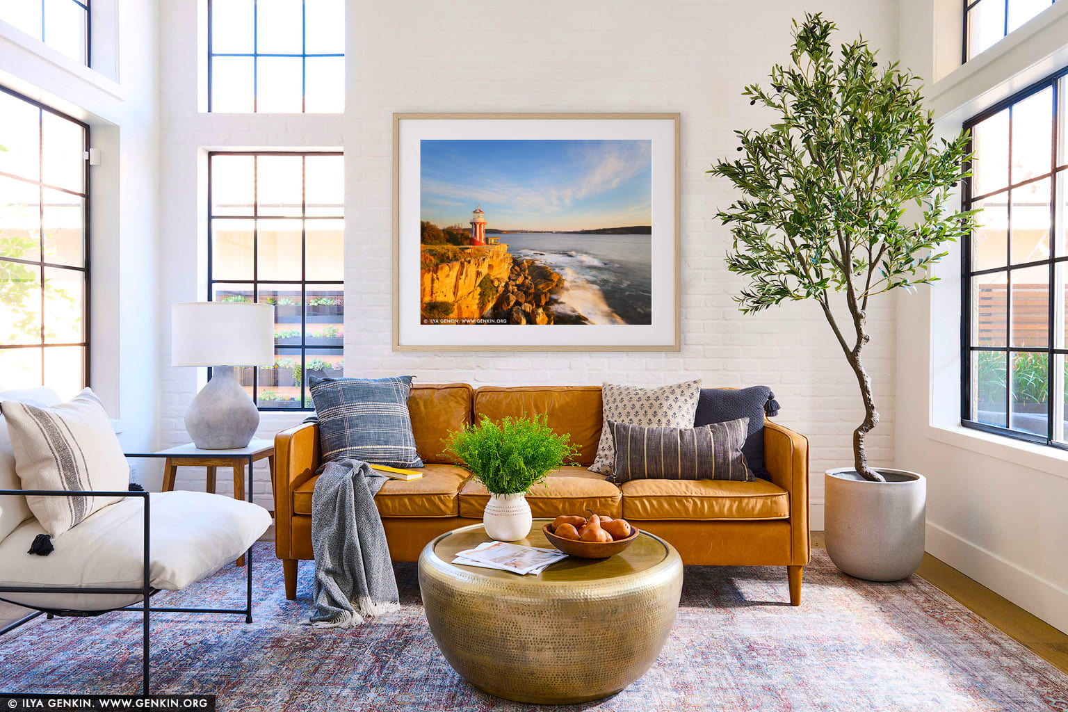 Hornby Lighthouse at Sunrise wall art in a luxury living room interior